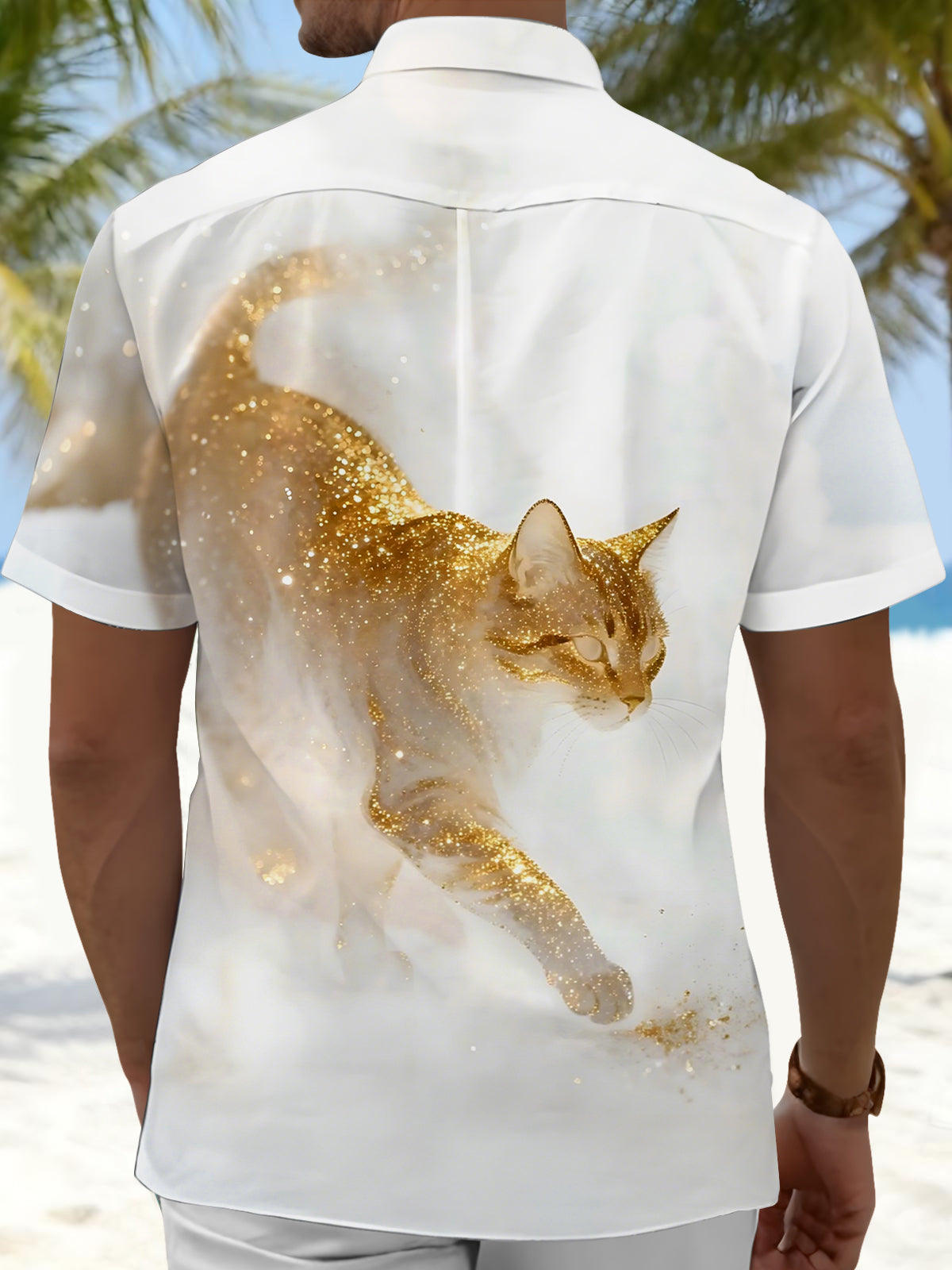 Cat Print Men's Pocket Short Sleeve Shirts