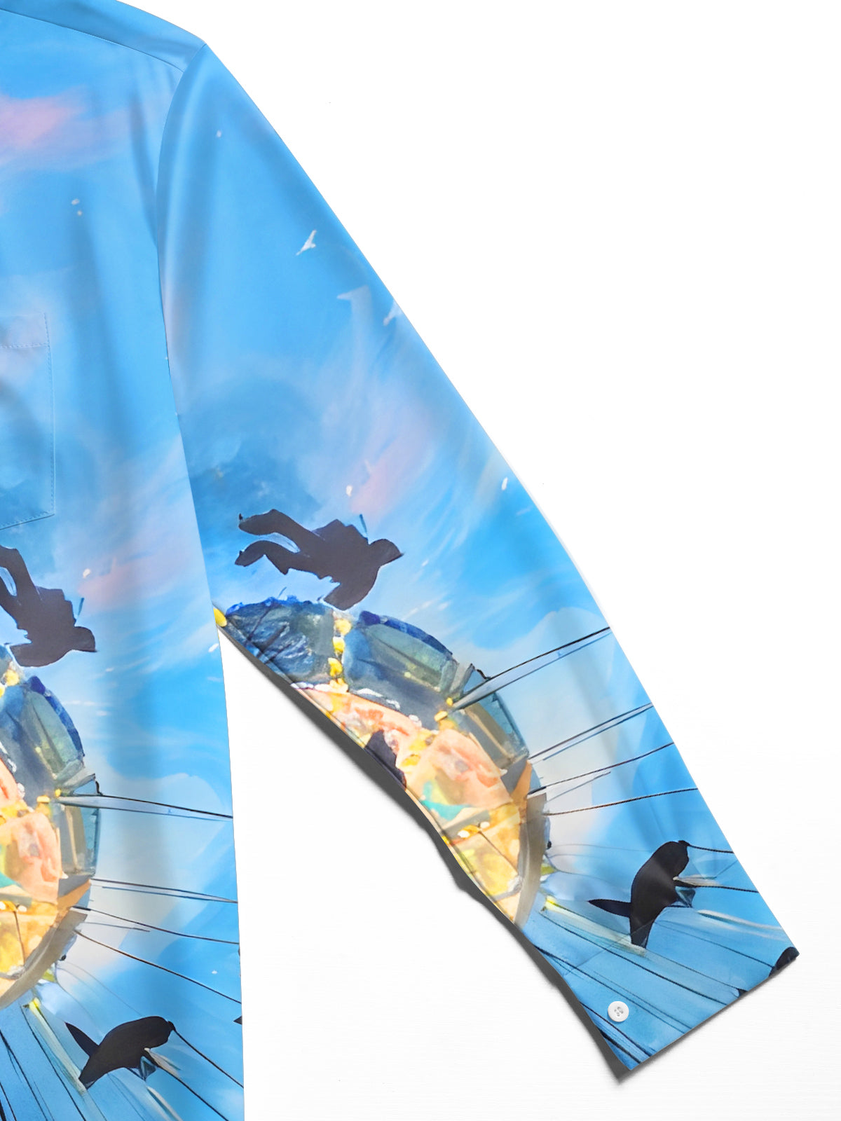 Fun Art Rotating Flying Chair Men's Pocket Long Sleeve Shirts