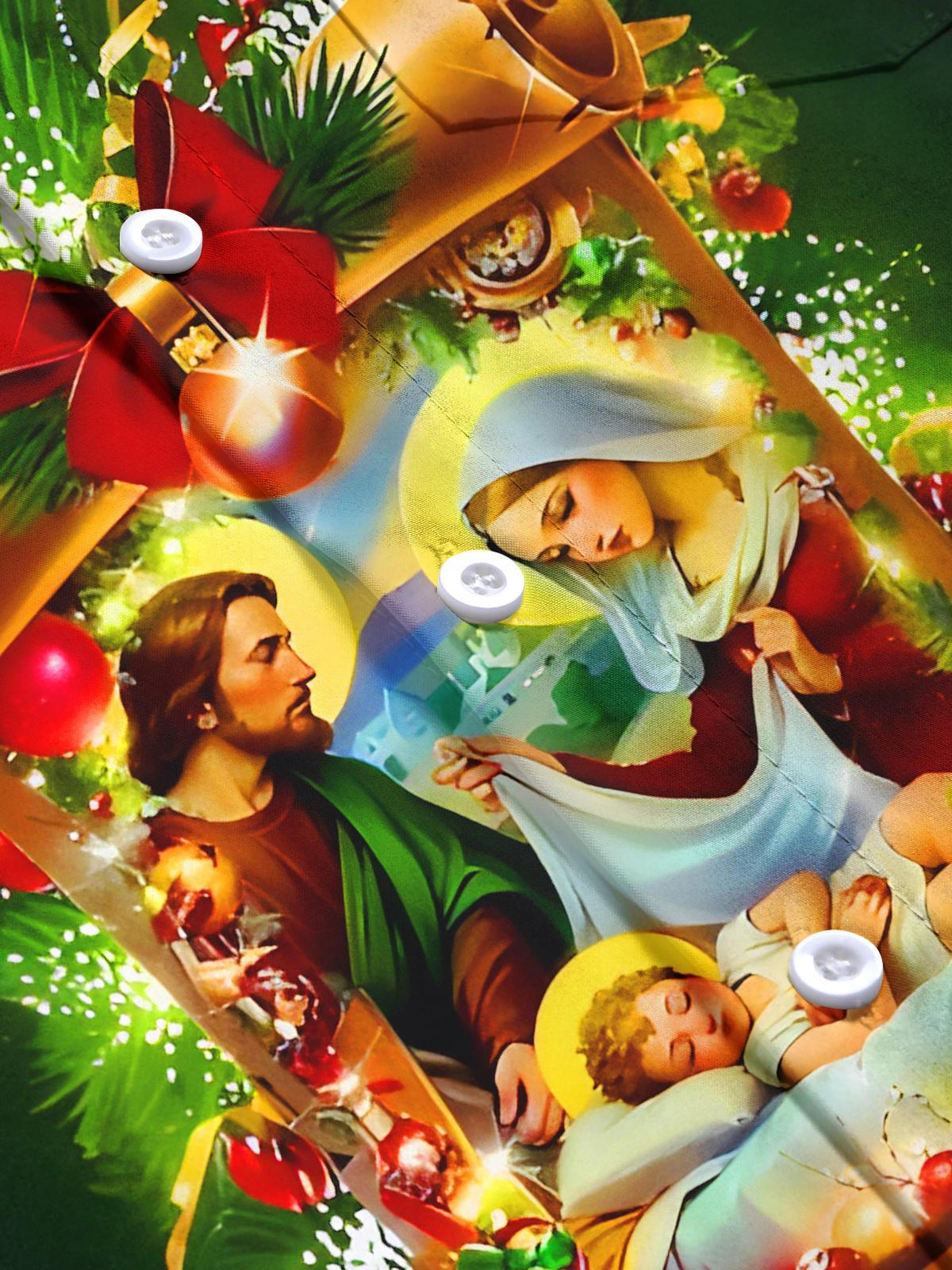 Holy Family In Golden Scroll Religious Art Men's Pocket Short Sleeve Shirts