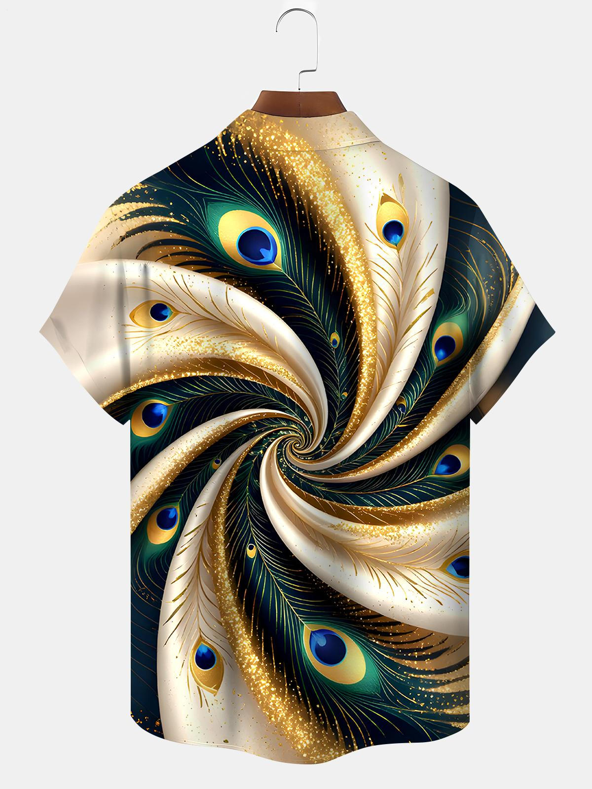 Peacock Feather Men's Pocket Short Sleeve Shirts