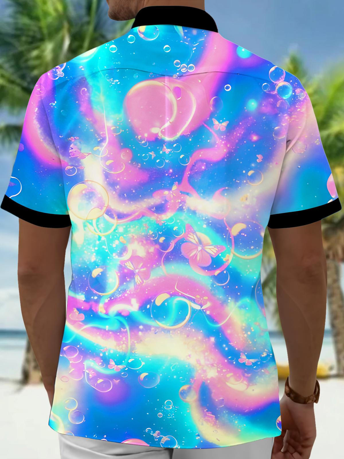 Psychedelic Butterfly Bubbles Men's Pocket Short Sleeve Shirts