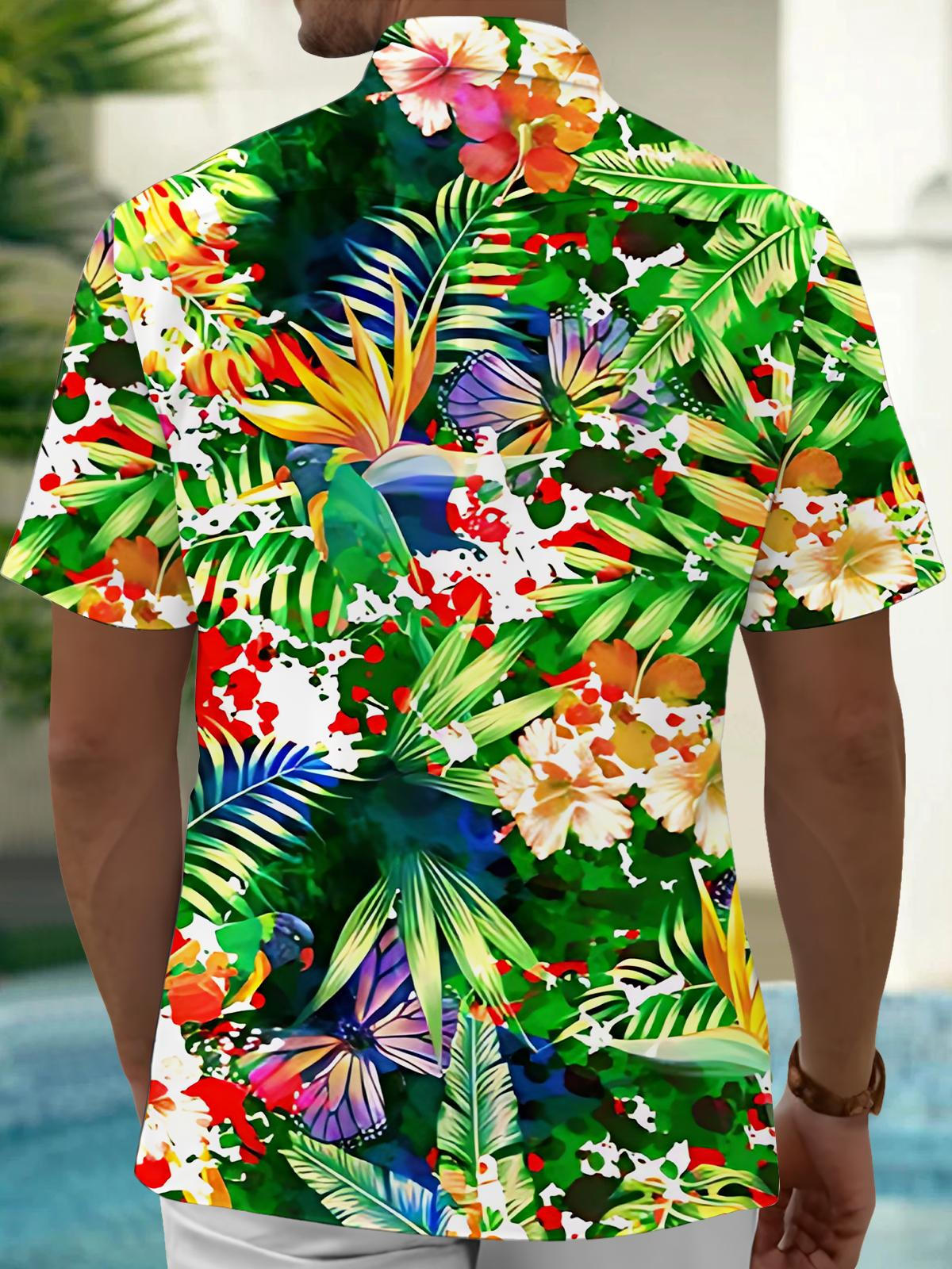 Plant Flower Leaf Men's Pocket Short Sleeve Shirts