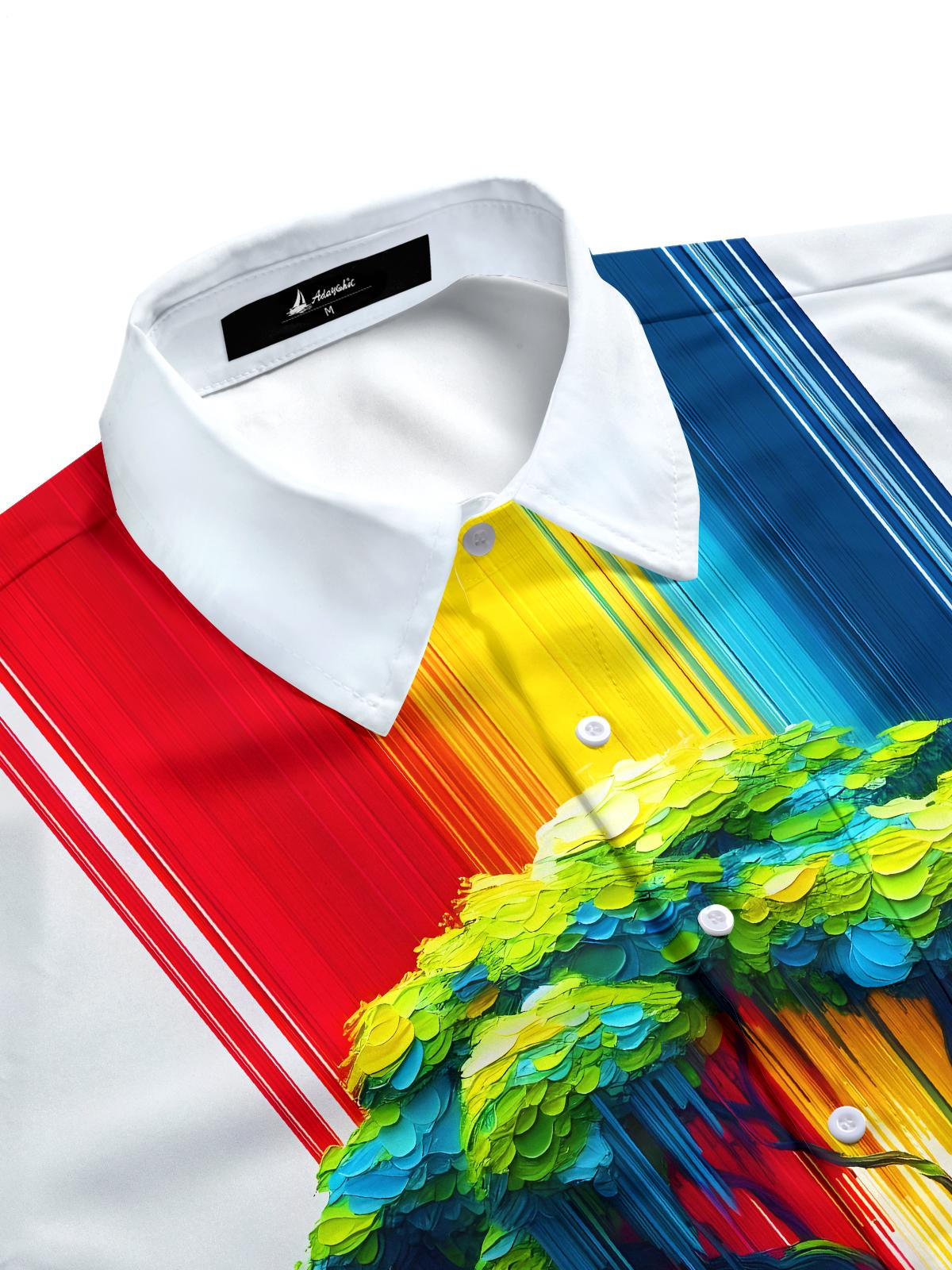 Art Tie Dye Flowing Colorful Tree Boat Men's Pocket Short Sleeve Shirts