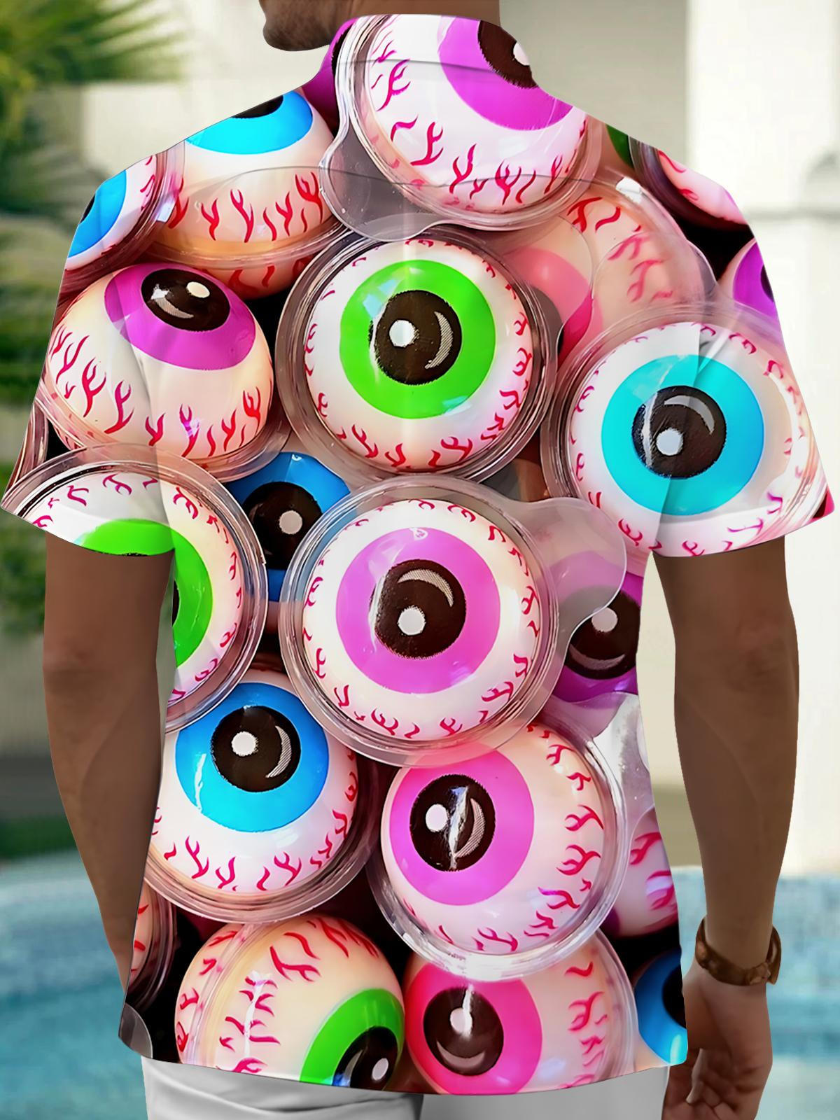 Halloween Eyeball Candy Print Men's Pocket Short Sleeve Shirts