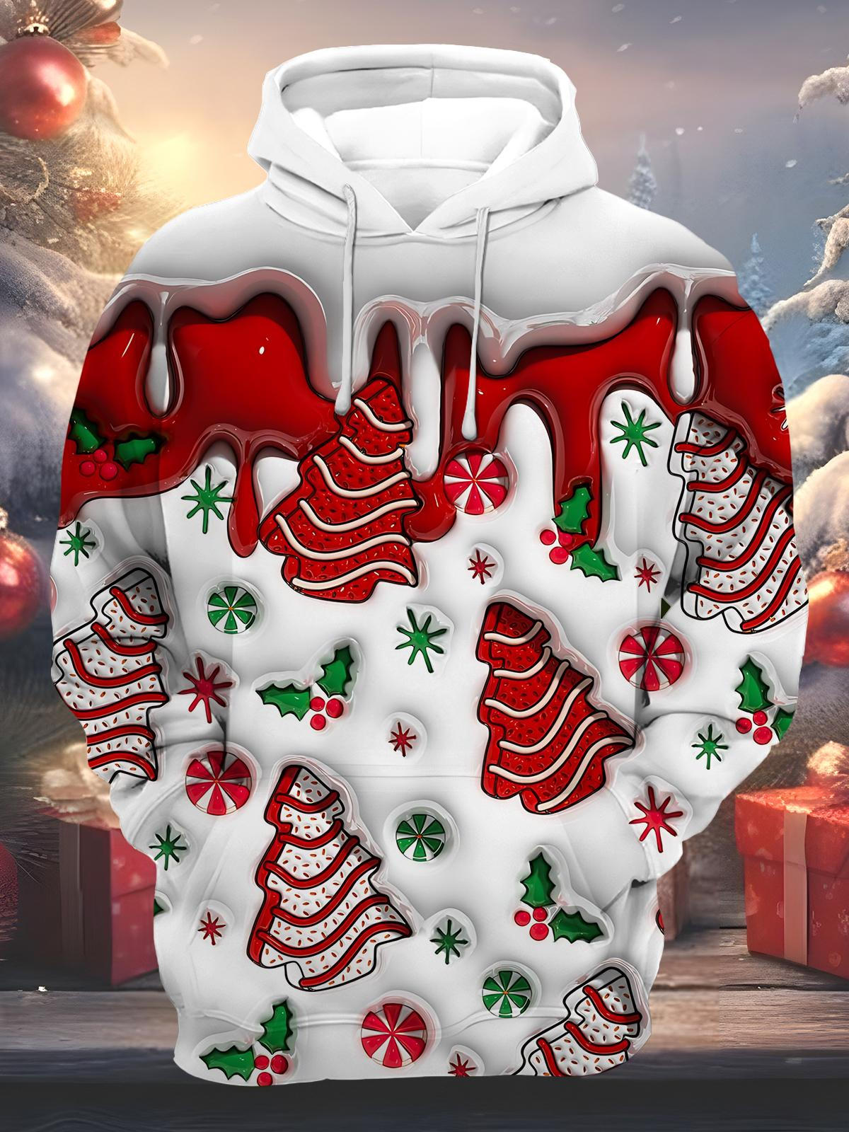 Christmas Print Men's Long Sleeve Pocket Hoodies