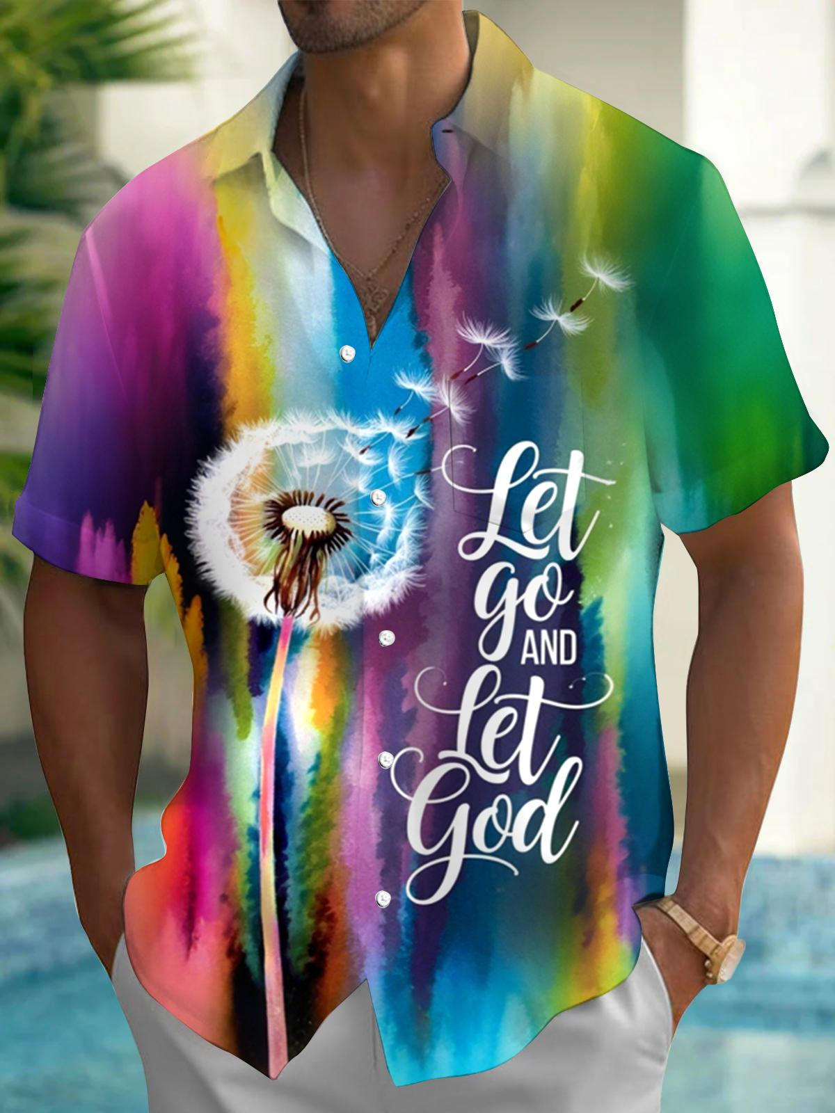Let go and Let God Dandelion Gradient Print Men's Pocket Short Sleeve Shirts