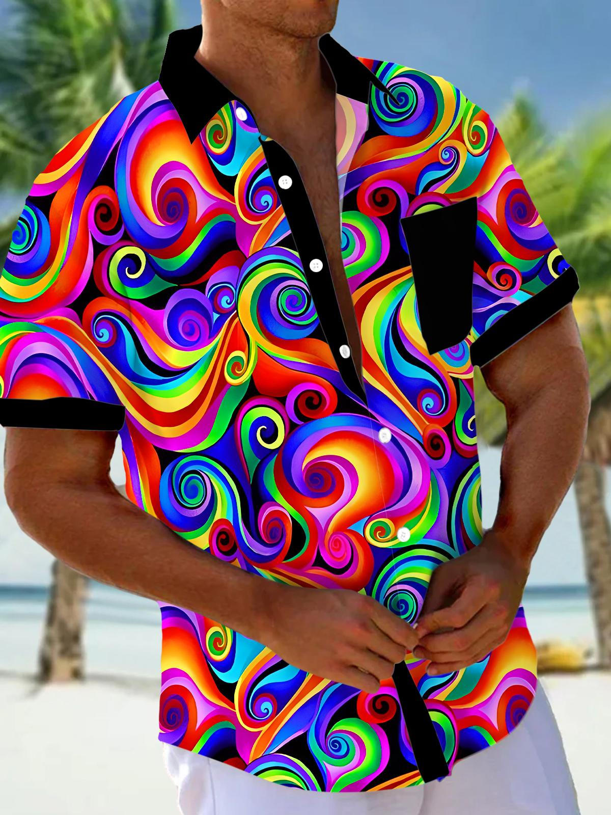 Hawaiian Abstract Men's Pocket Short Sleeve Shirts