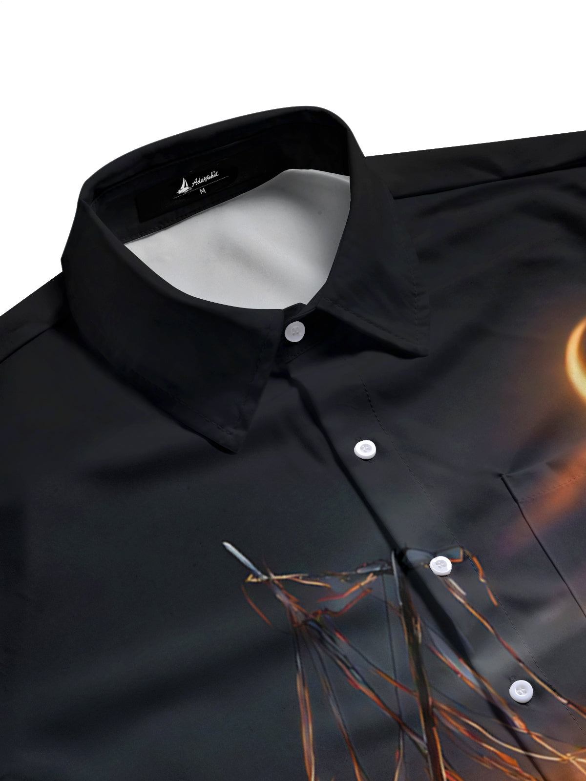 Ship Moon Print Men's Pocket Short Sleeve Shirts