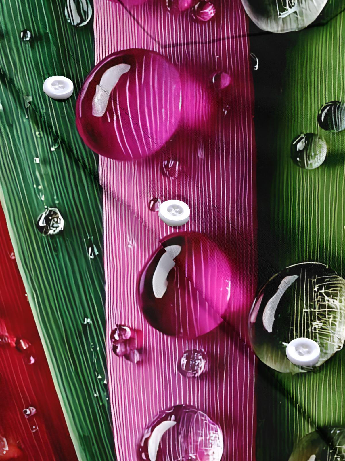 Waterdrop Bamboo Leaf Print Men's Pocket Short Sleeve Shirts