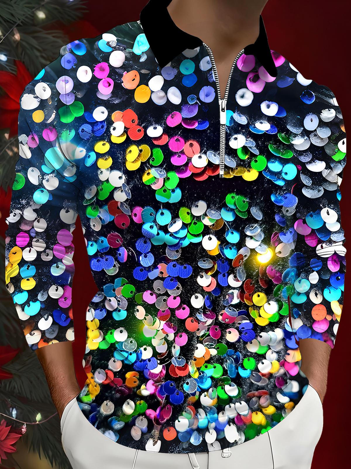 Christmas Men's Long Sleeve Zipper Polo