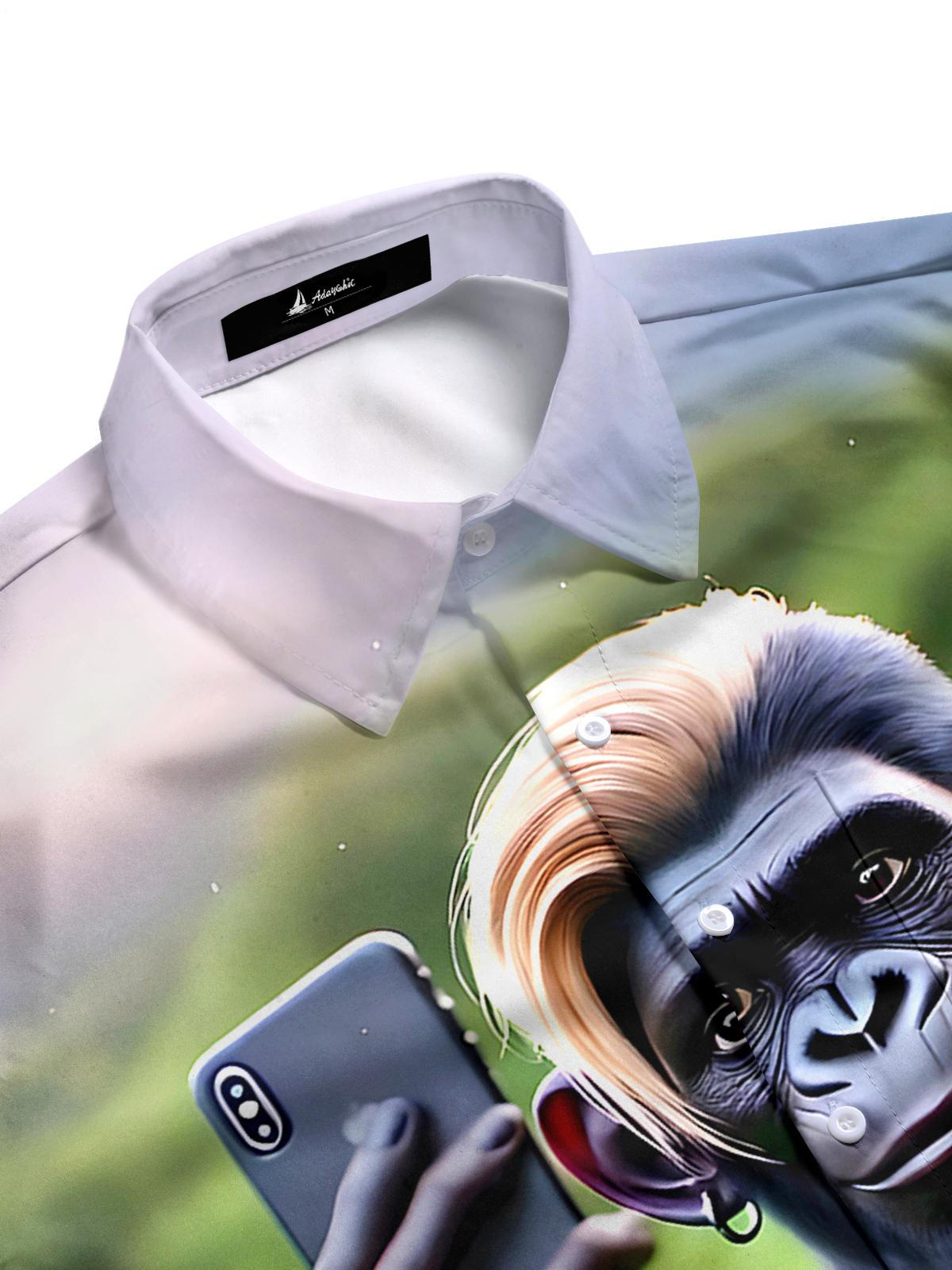 Funny Orangutan Selfie Men's Pocket Short Sleeve Shirts