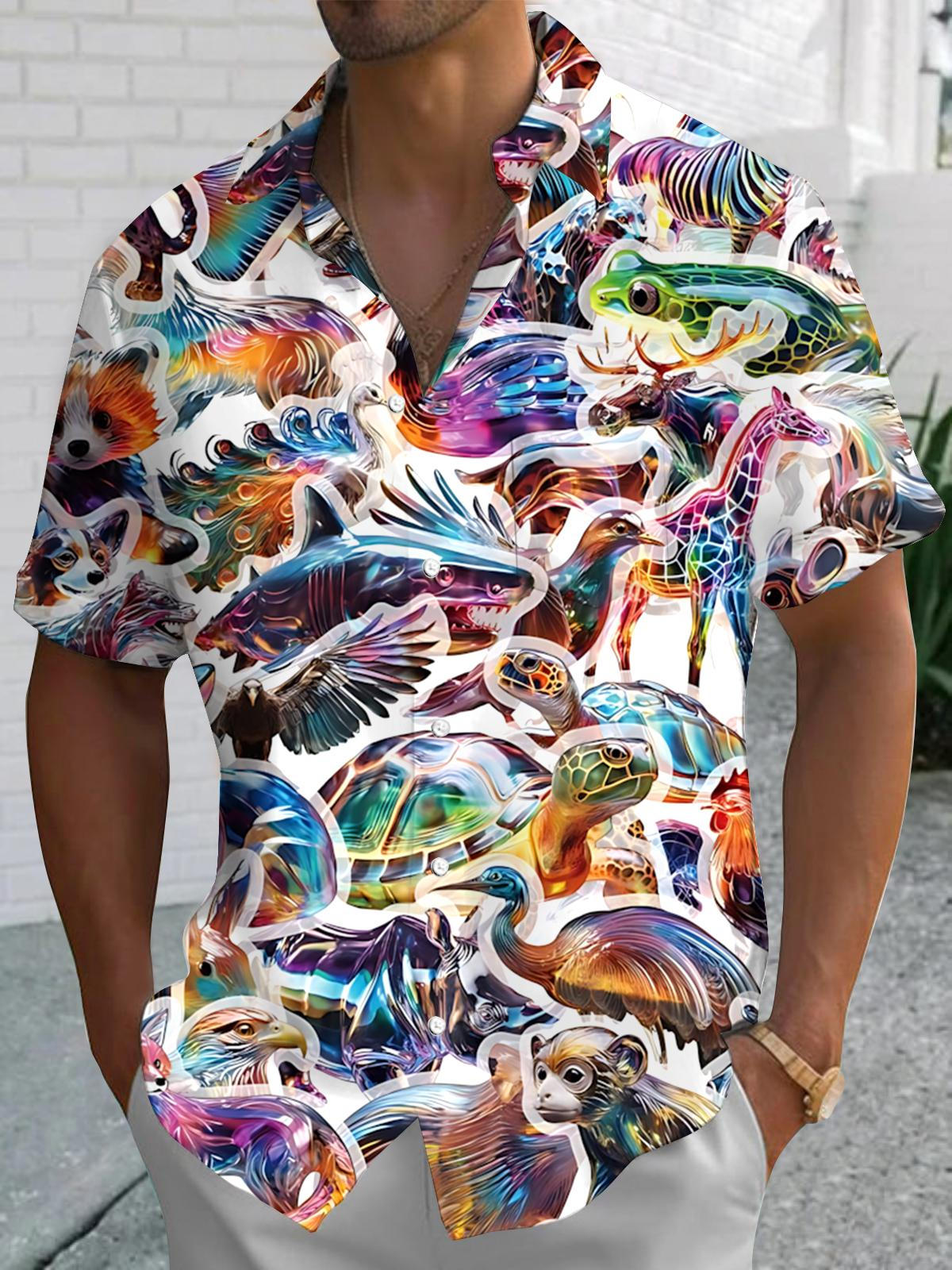 Animal Print Men's Pocket Short Sleeve Shirts