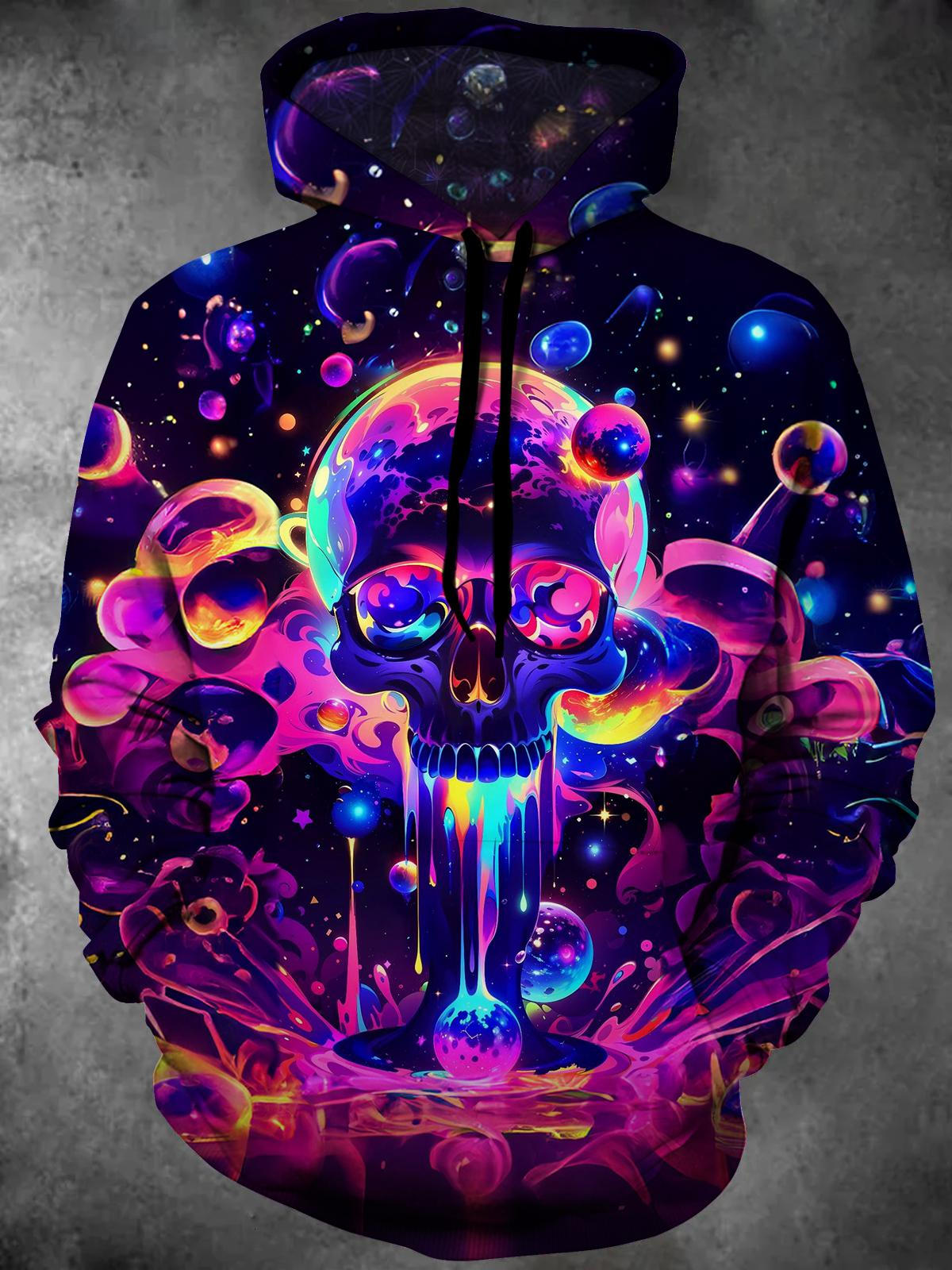 Skull Long Sleeve Hooded Pocket Men's Top