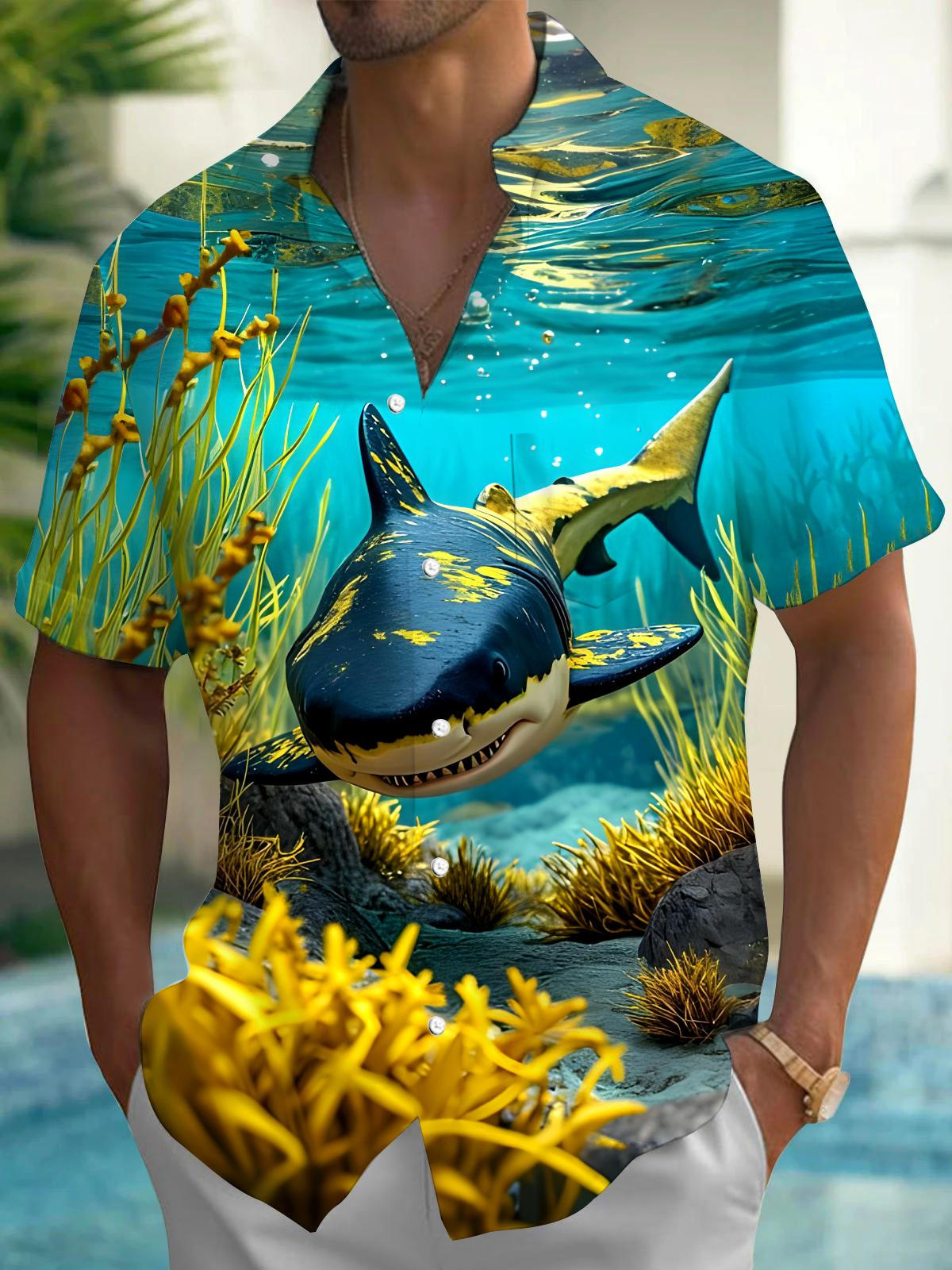 Hawaiian Shark Men's Pocket Short Sleeve Shirts
