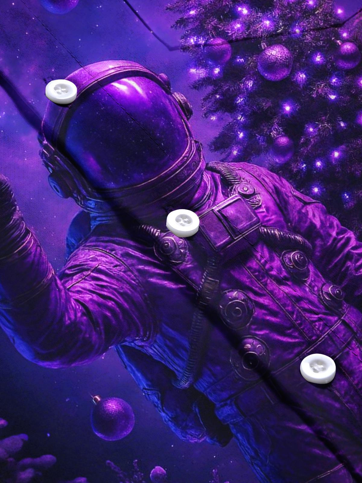 Astronaut Christmas Tree Print Men's Pocket Short Sleeve Shirts