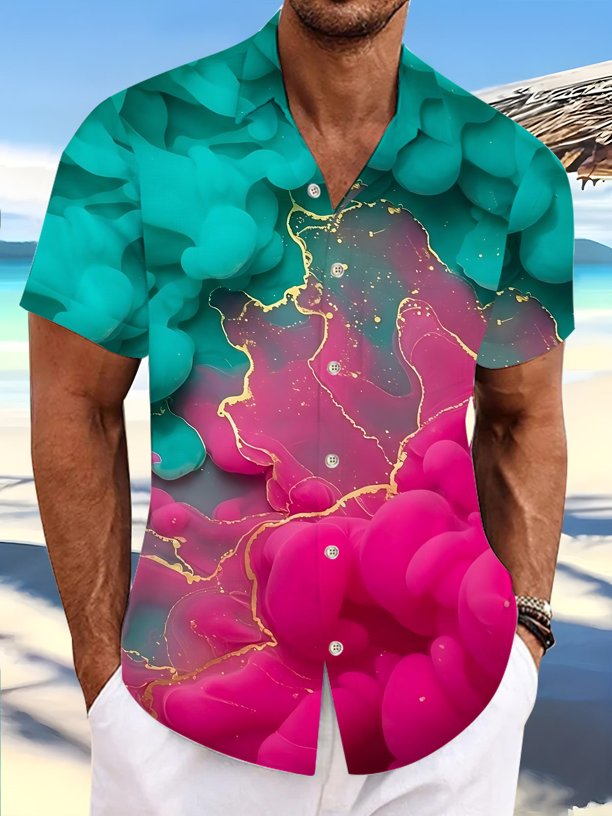 Abstract Print Men's Pocket Short Sleeve Shirts