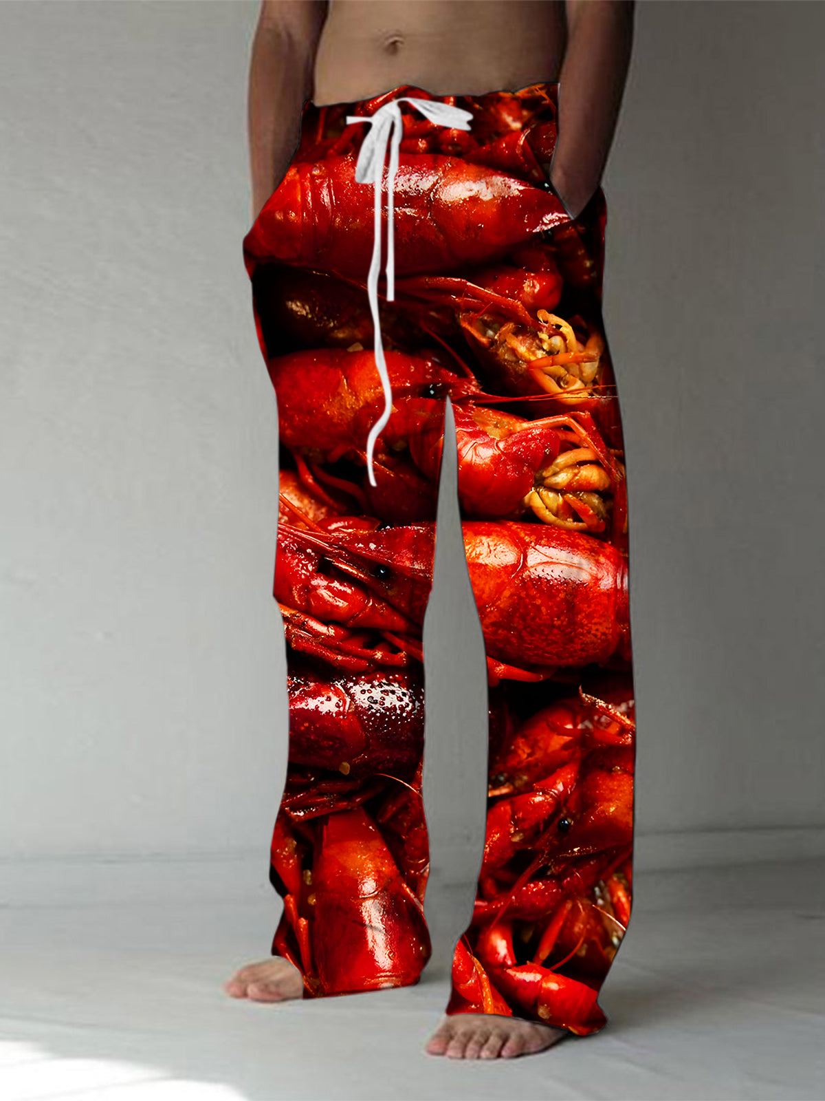 Crayfish Print Men's Casual Elastic Waist Pants