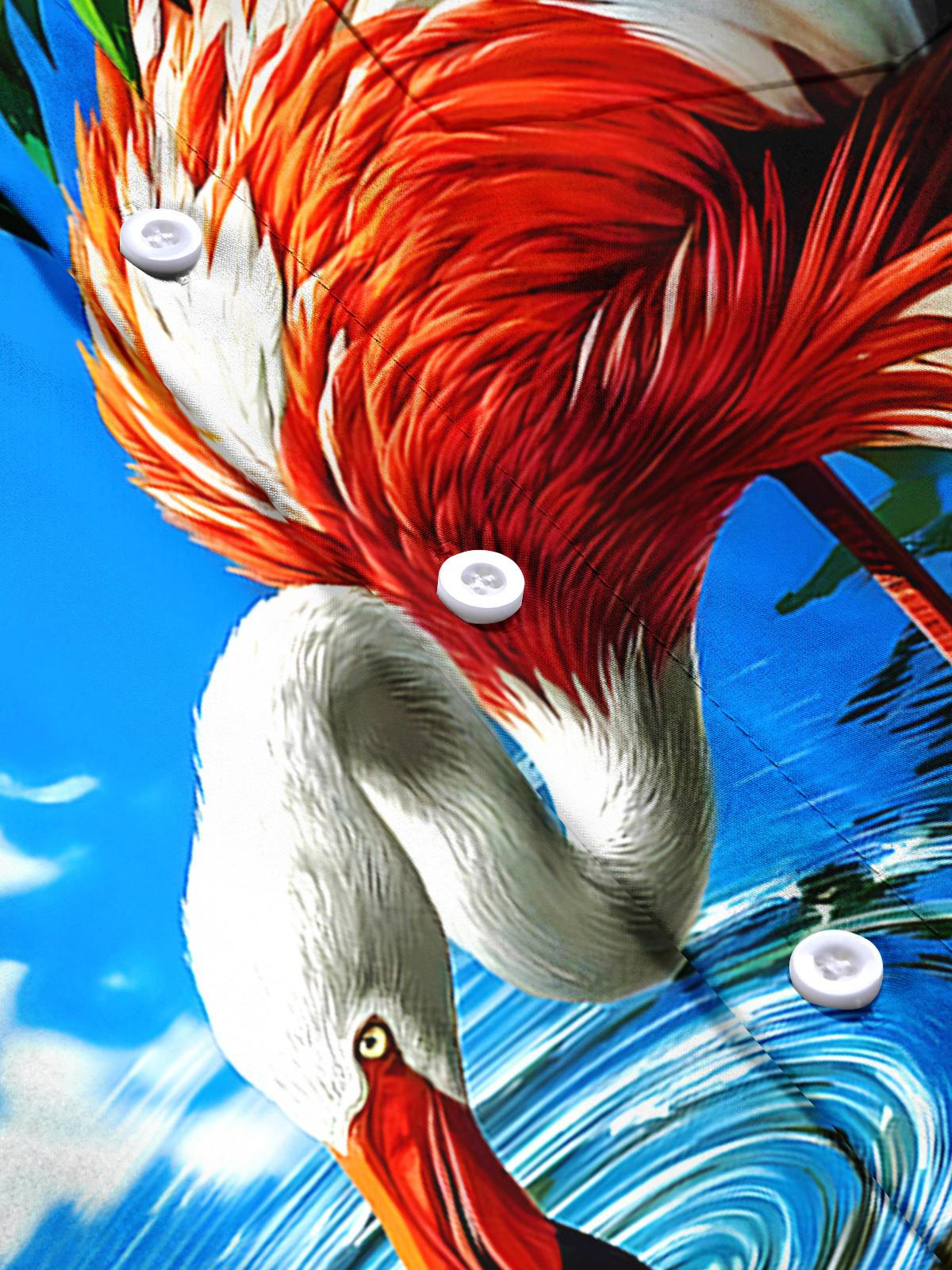 Flamingo leaf Lake Men's Pocket Short Sleeve Shirts