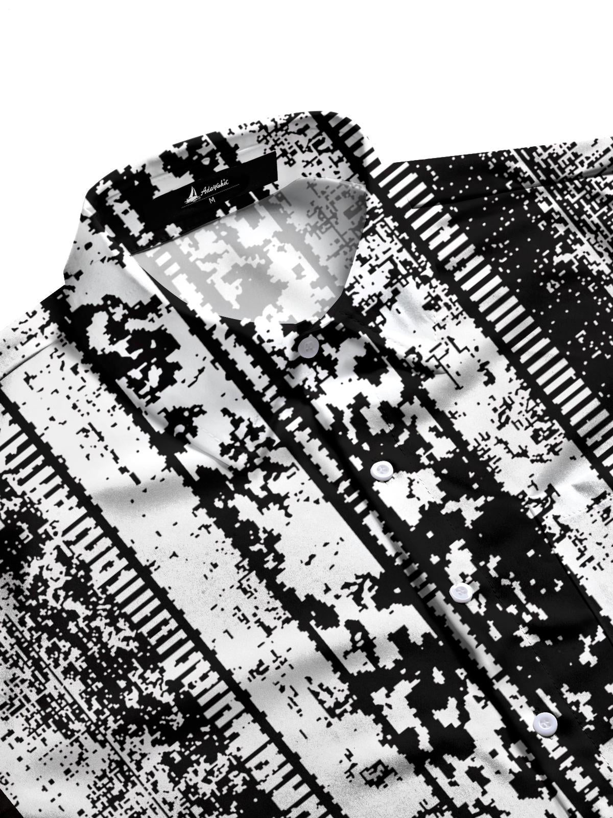 Gradient Line Print Men's Pocket Long Sleeve Shirts