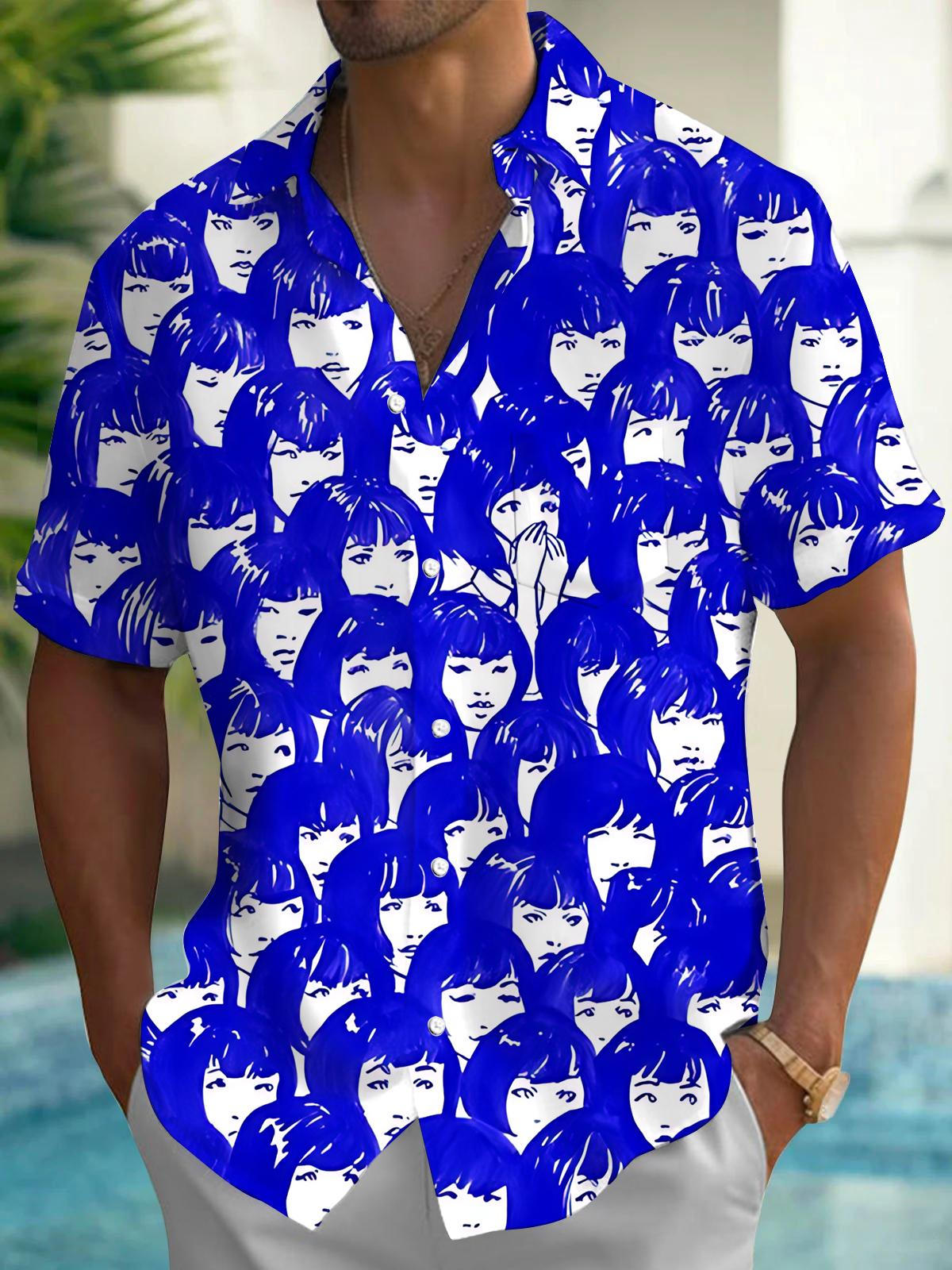 Face Art Print Men's Pocket Short Sleeve Shirts