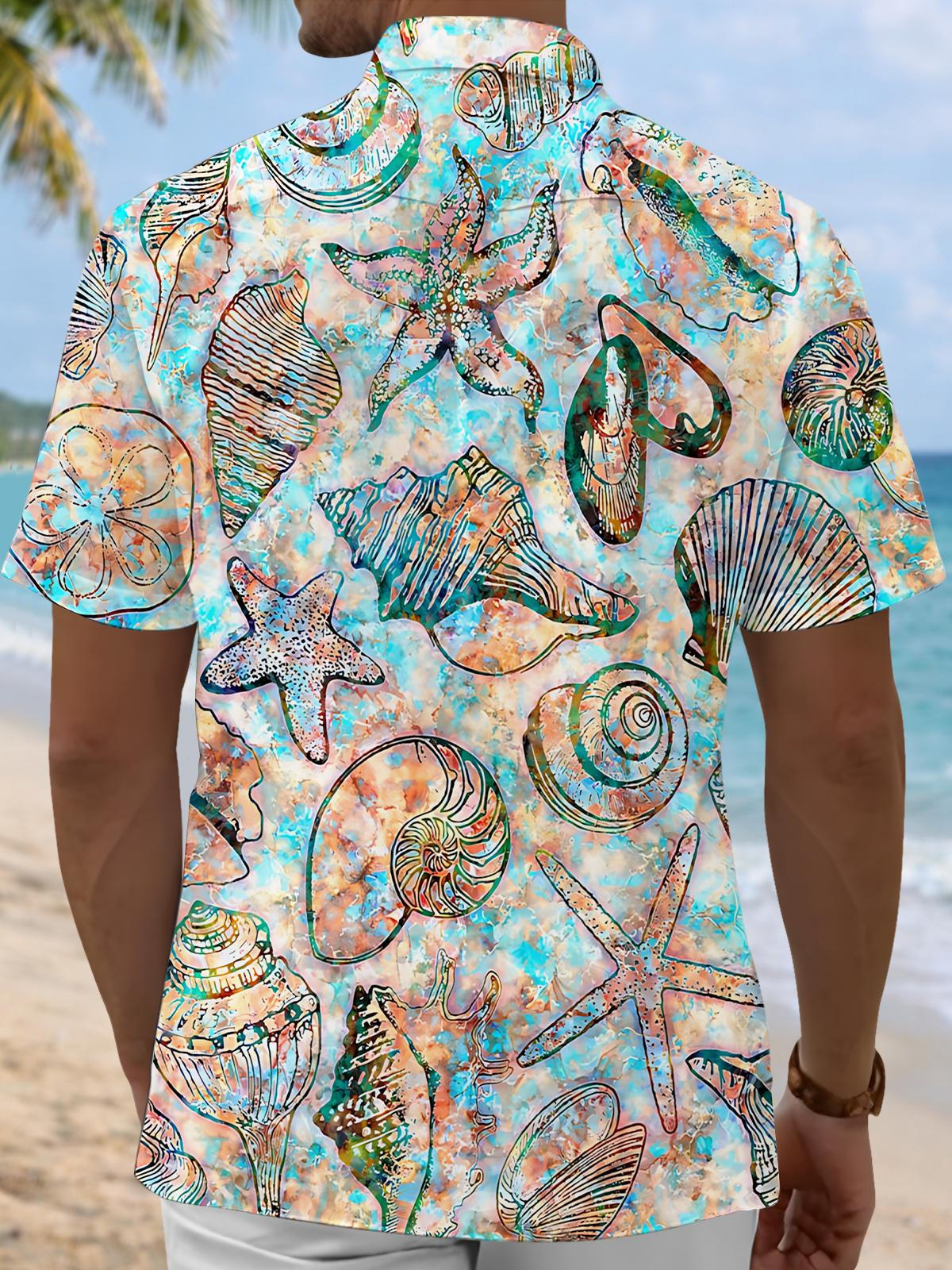 Shell Print Men's Pocket Short Sleeve Shirts