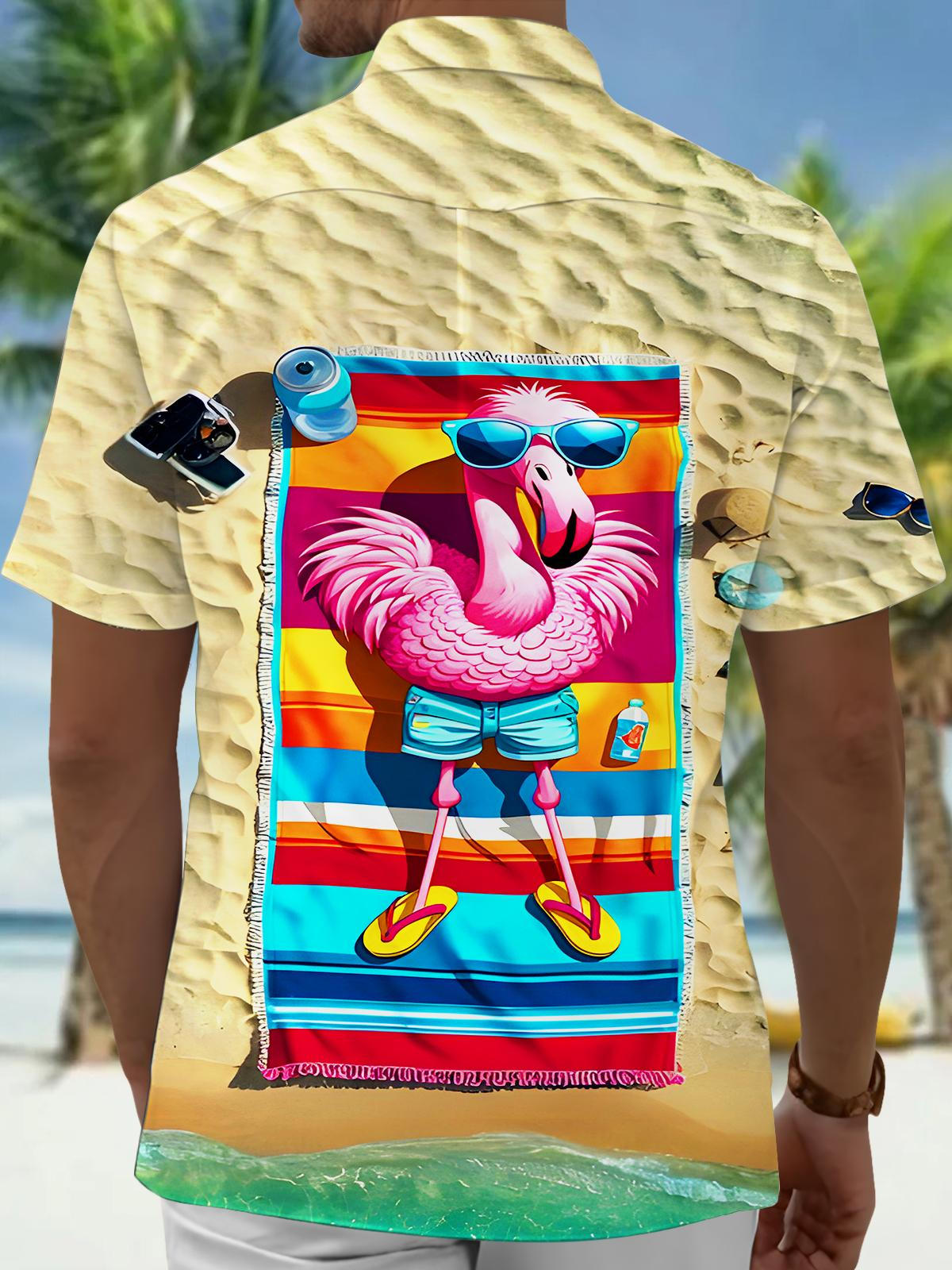 Fun Beach Flamingos Men's Pocket Short Sleeve Shirts
