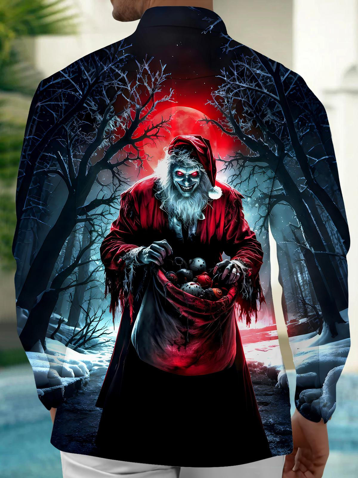 Santa Claus Skull Men's Pocket Long Sleeve Shirts