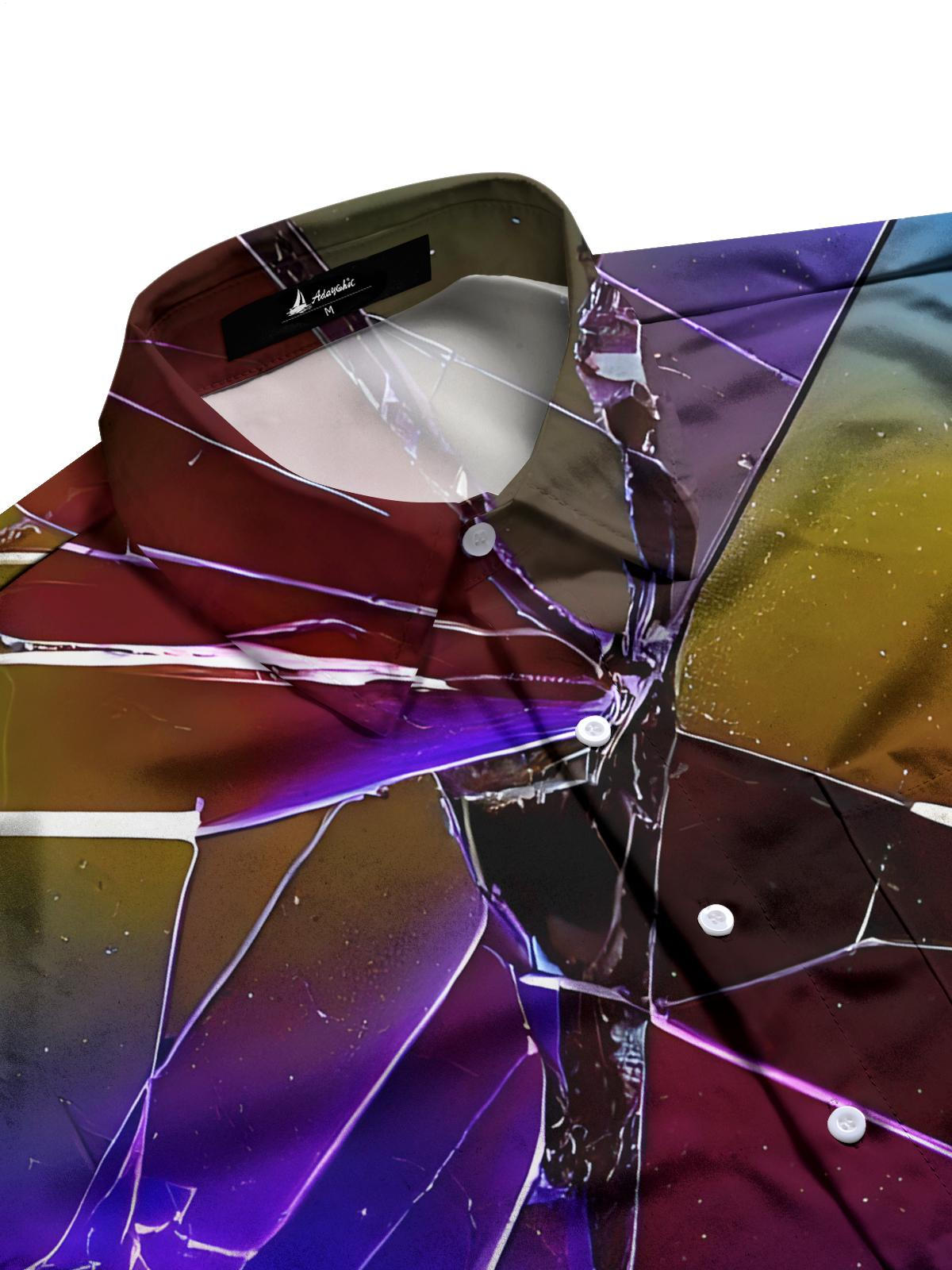 Gradient Broken Glass Print Men's Pocket Short Sleeve Shirts