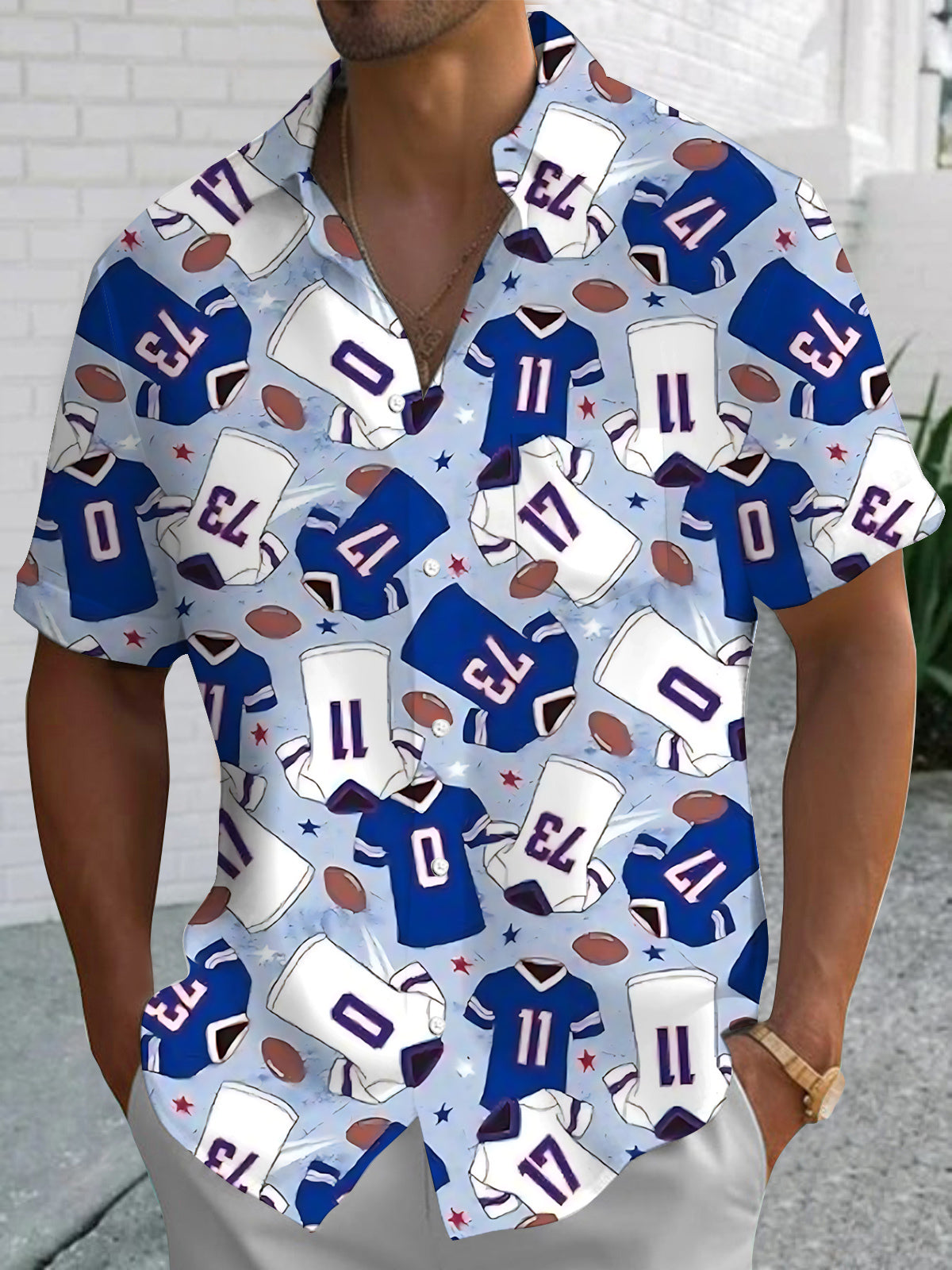 Football Jersey Print Men's Pocket Short Sleeve Shirts