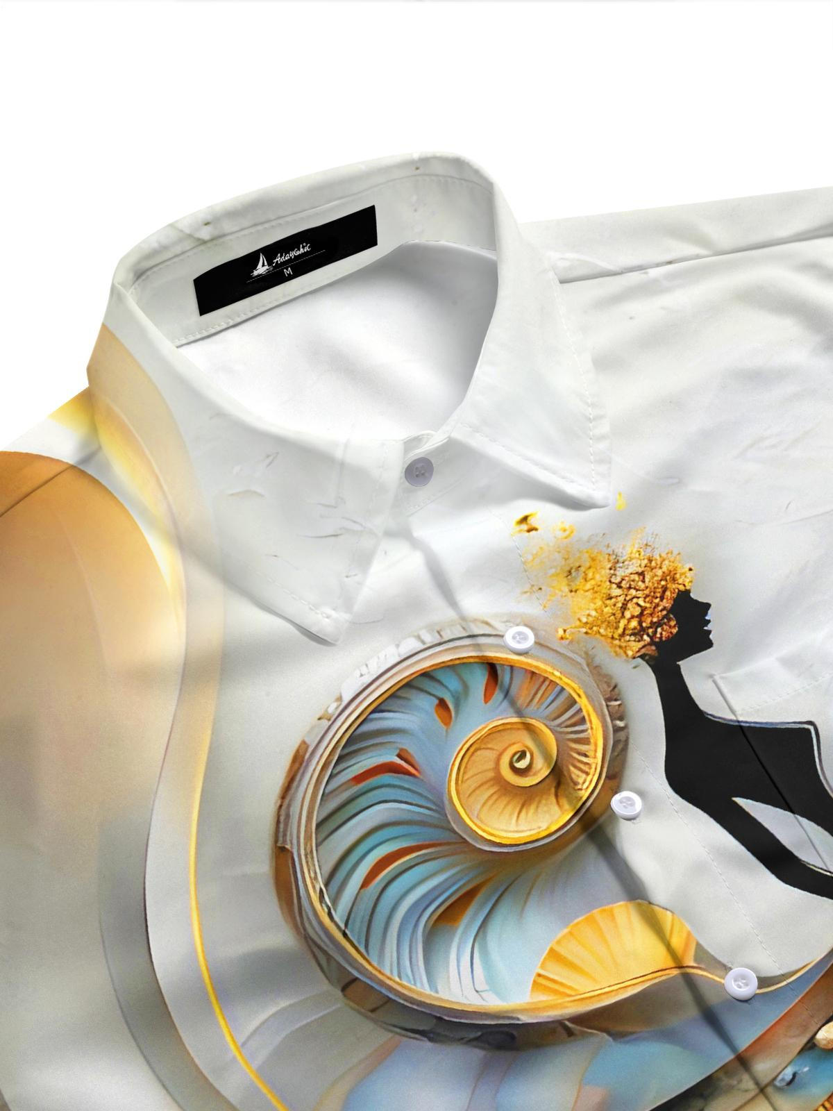 Art Shell-decorated Spiral Men's Pocket Long Sleeve Shirts