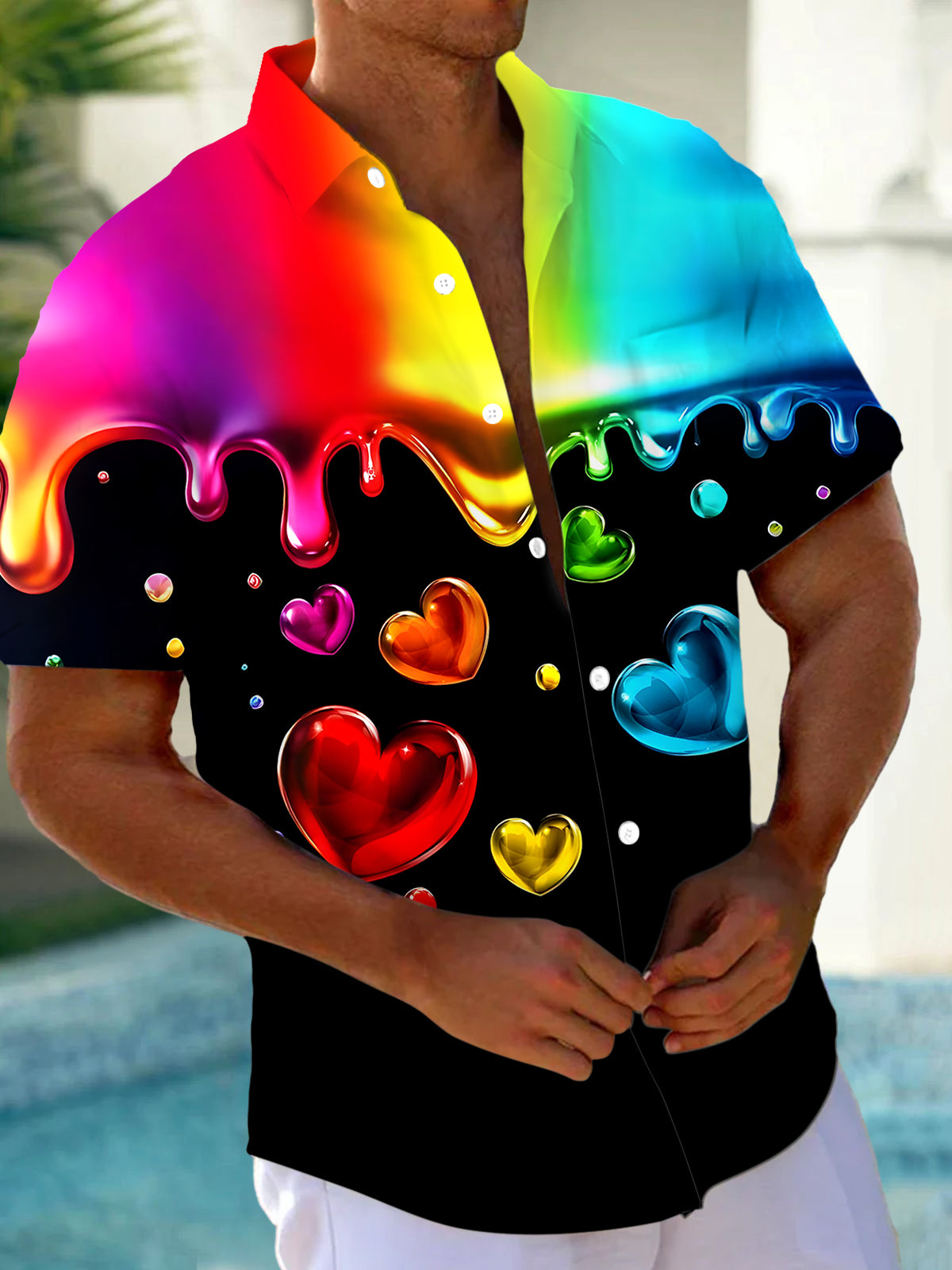 Tie Dye Heart Men's Pocket Short Sleeve Shirts
