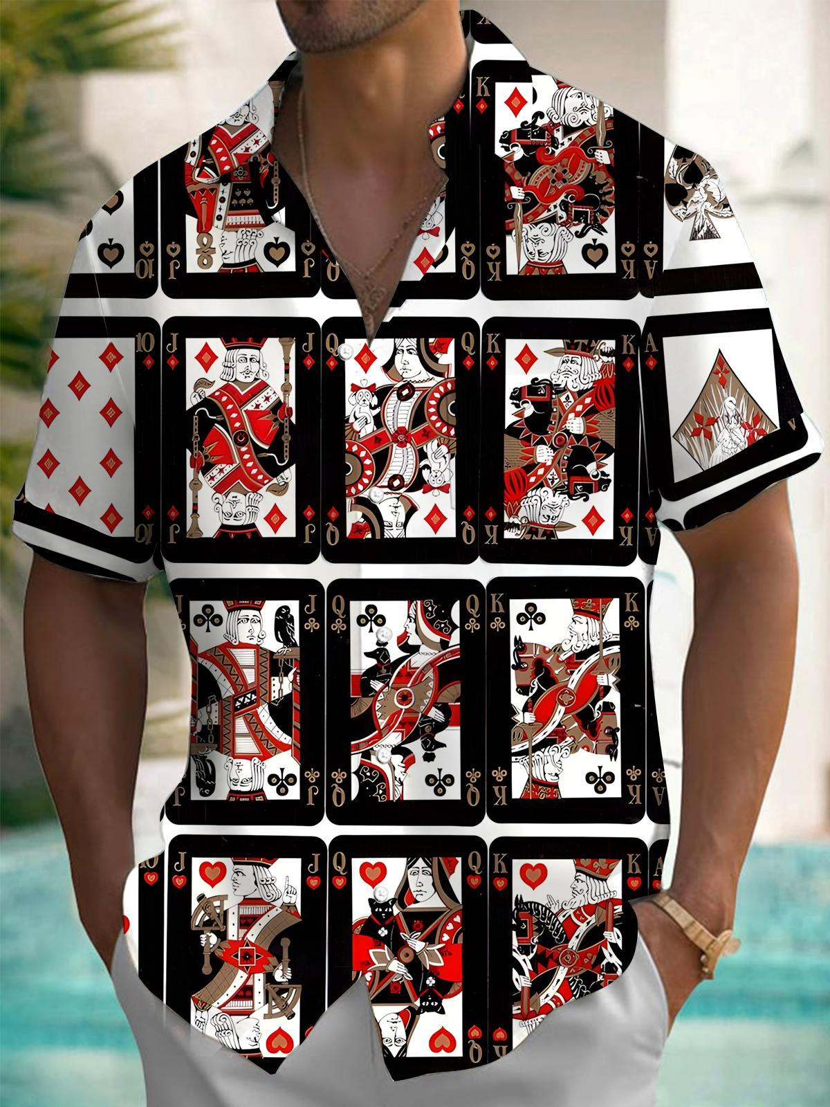Playing Card Print Men's Pocket Short Sleeve Shirts