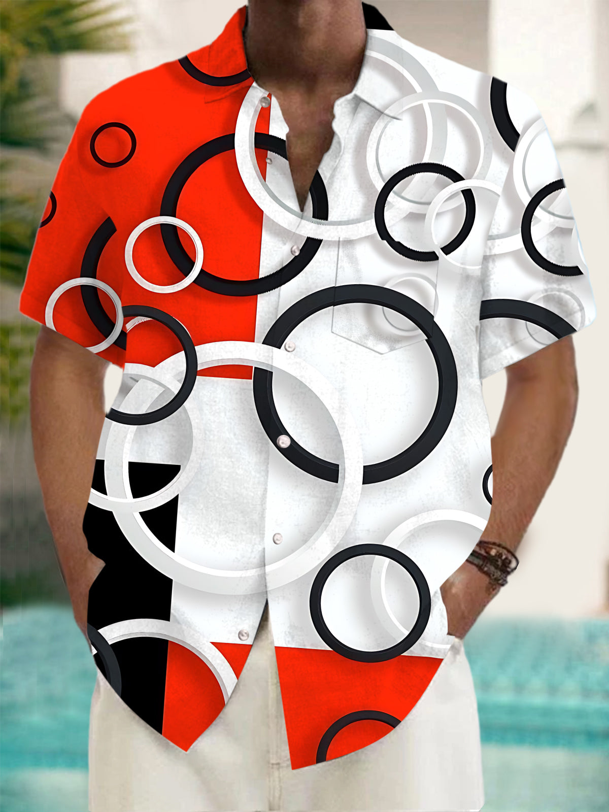 Geometric Print Men's Pocket Short Sleeve Shirts