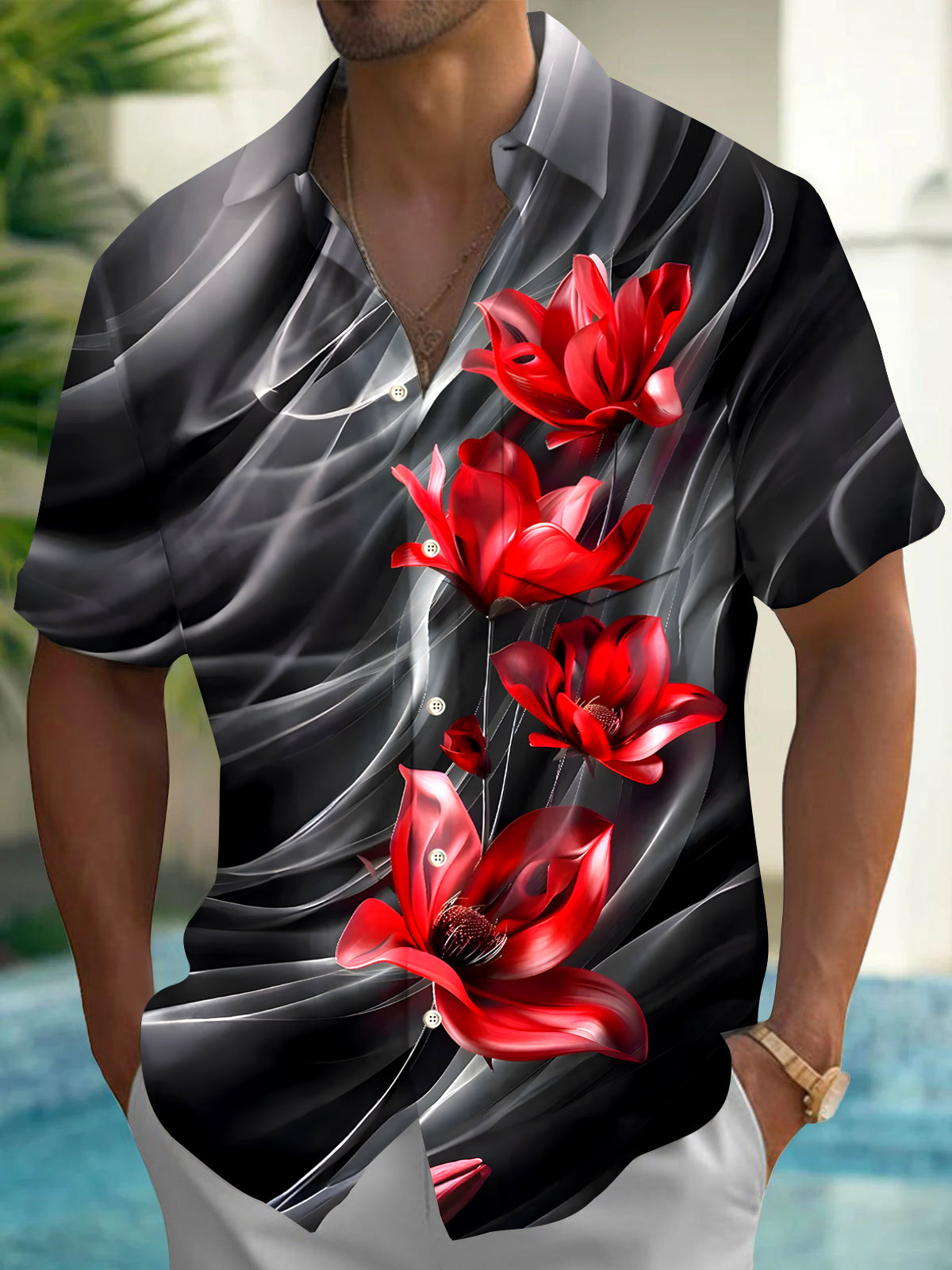 Floral Men's Pocket Short Sleeve Shirts