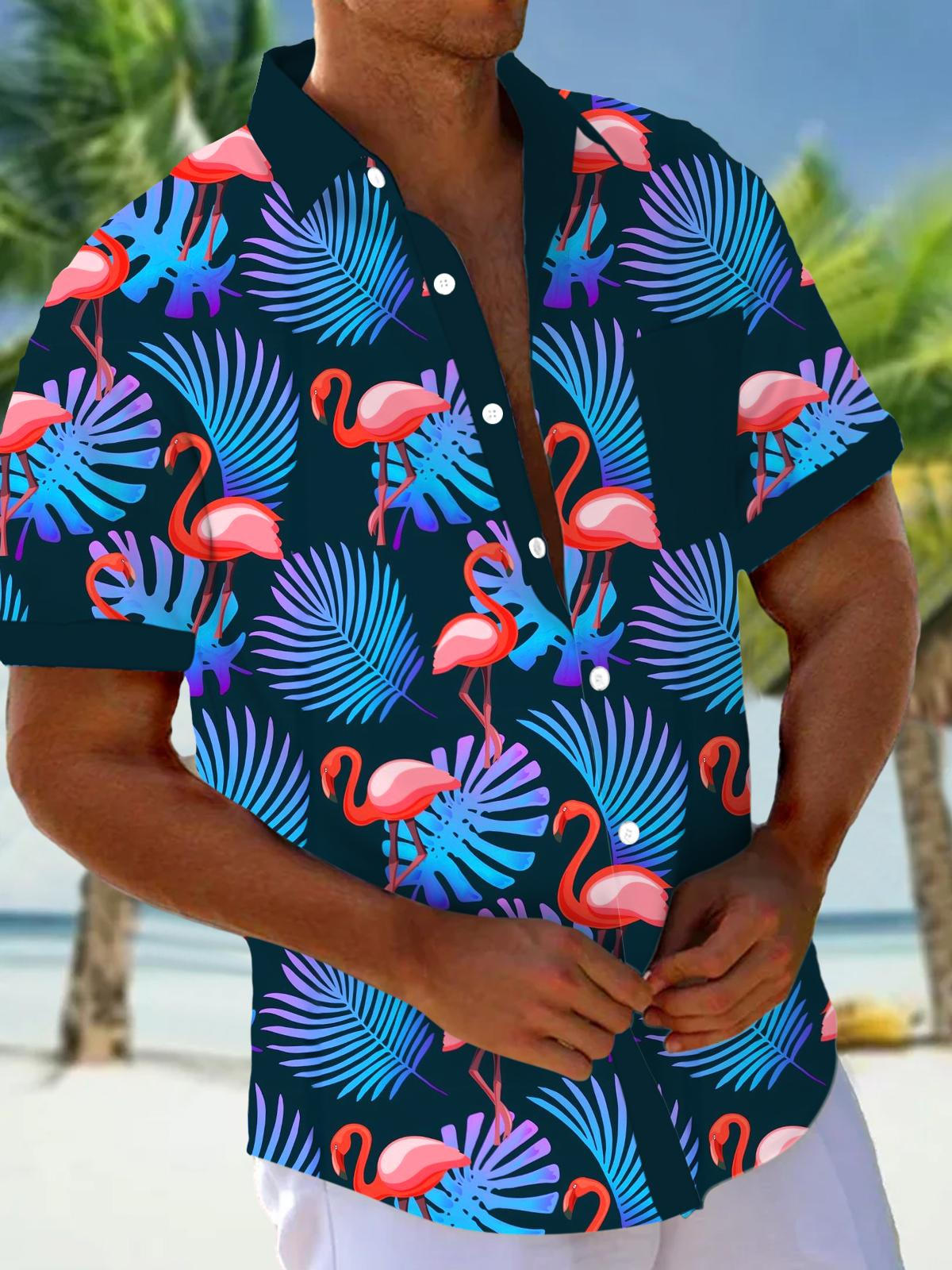 Hawaiian Flamingo Men's Pocket Short Sleeve Shirts