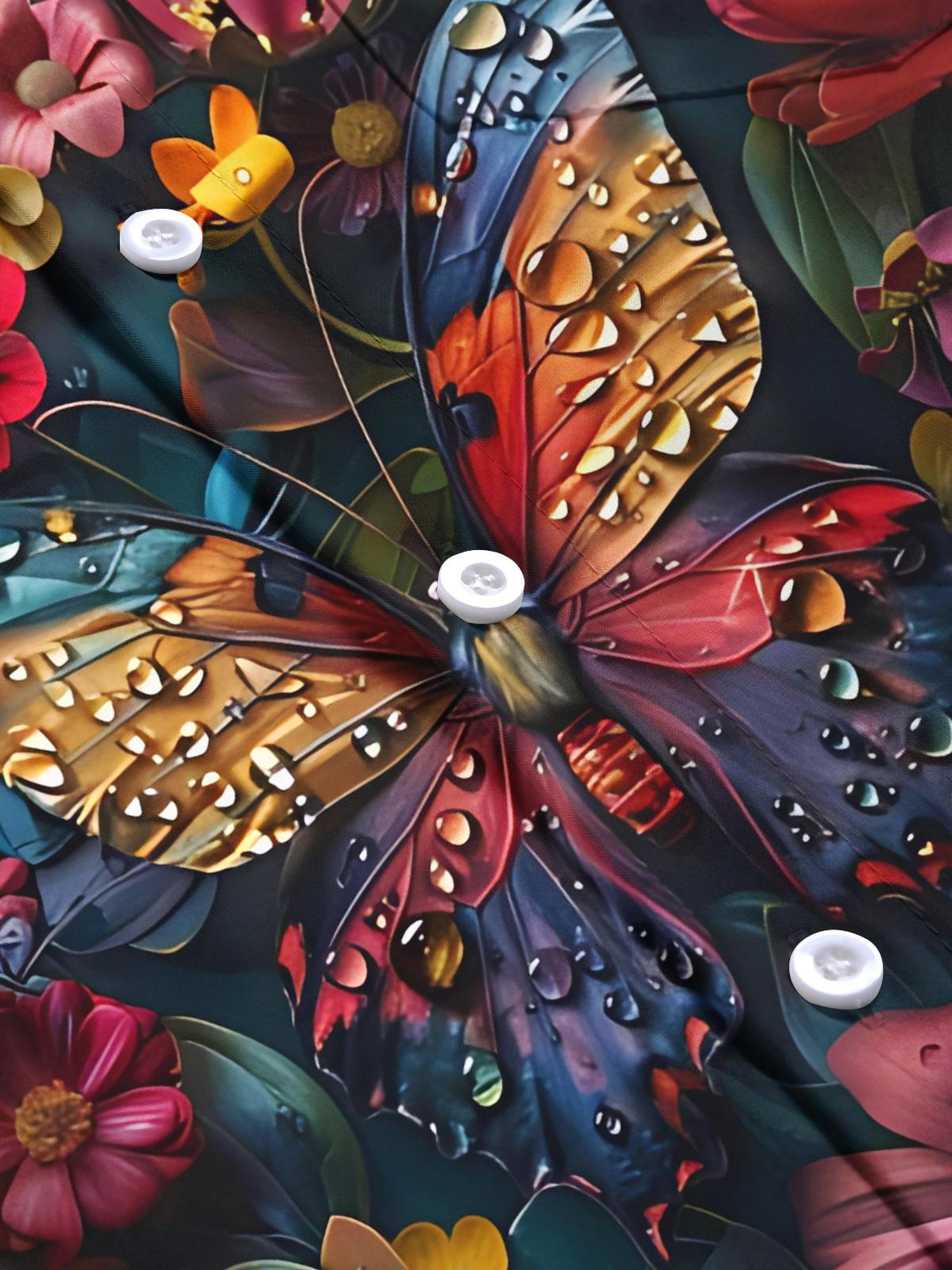 Butterfly Floral Print Men's Pocket Short Sleeve Shirts