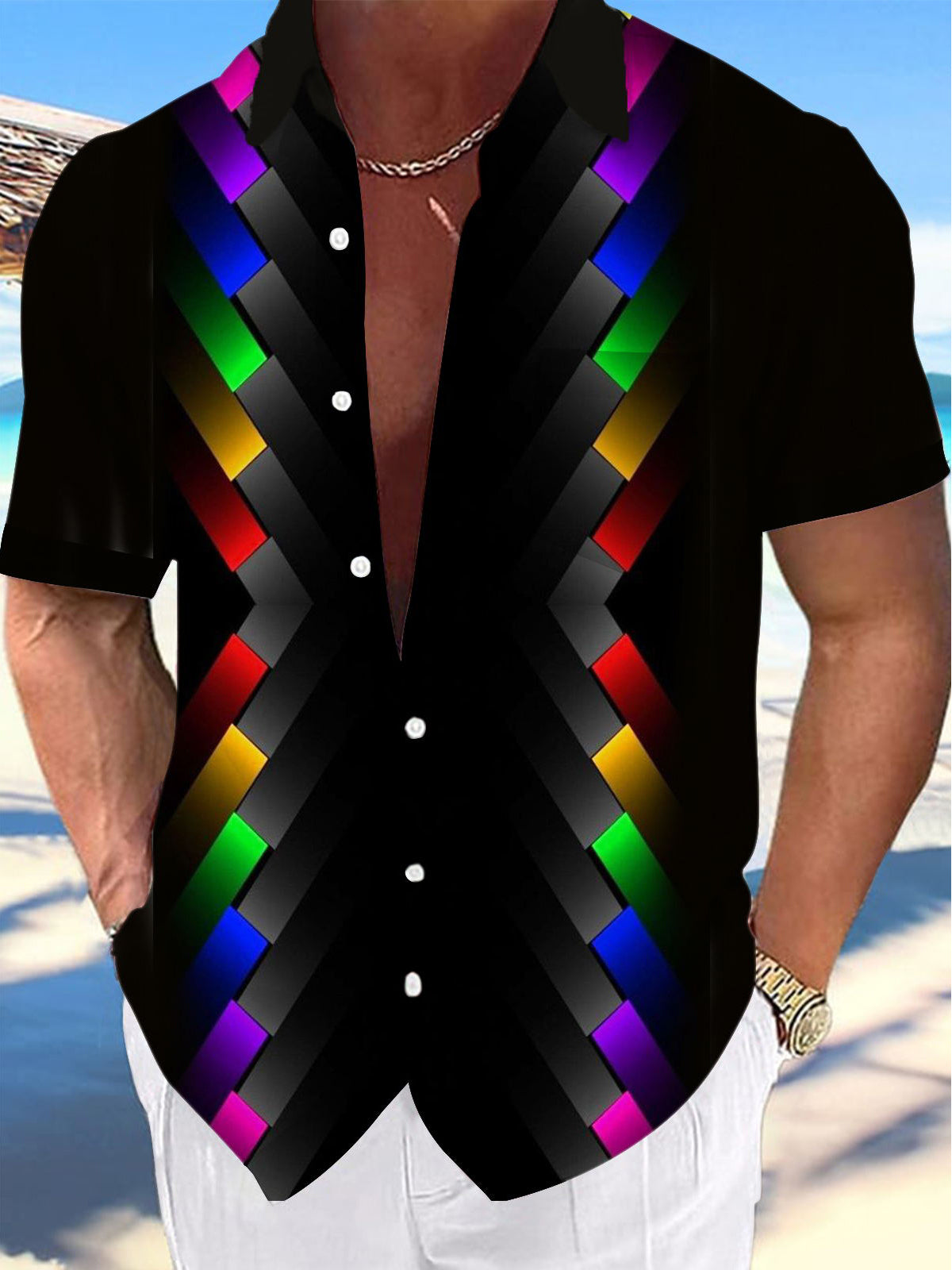 Geometric Print Men's Pocket Short Sleeve Shirts