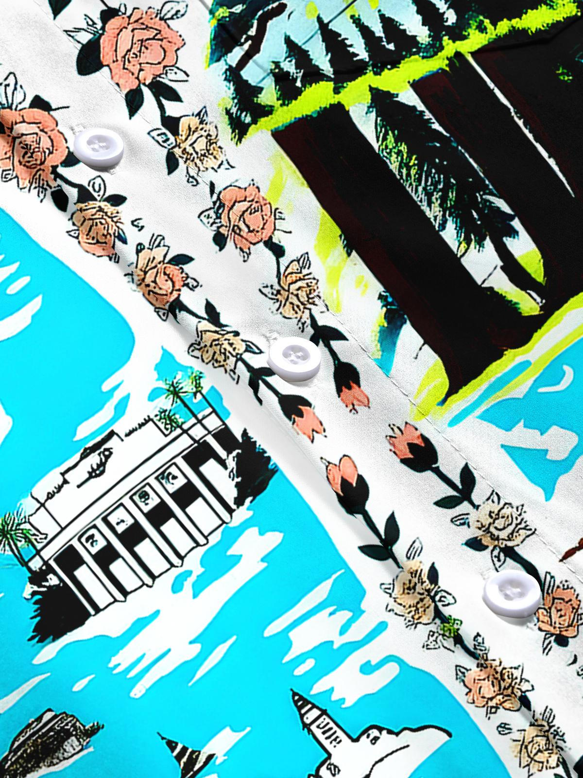 Hawaiian Floral Men's Pocket Short Sleeve Shirts