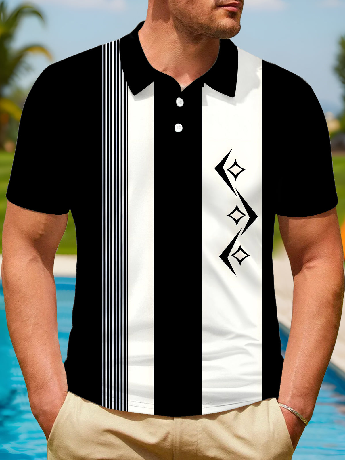 Geometry Men's Short Sleeve Button Polo Shirt