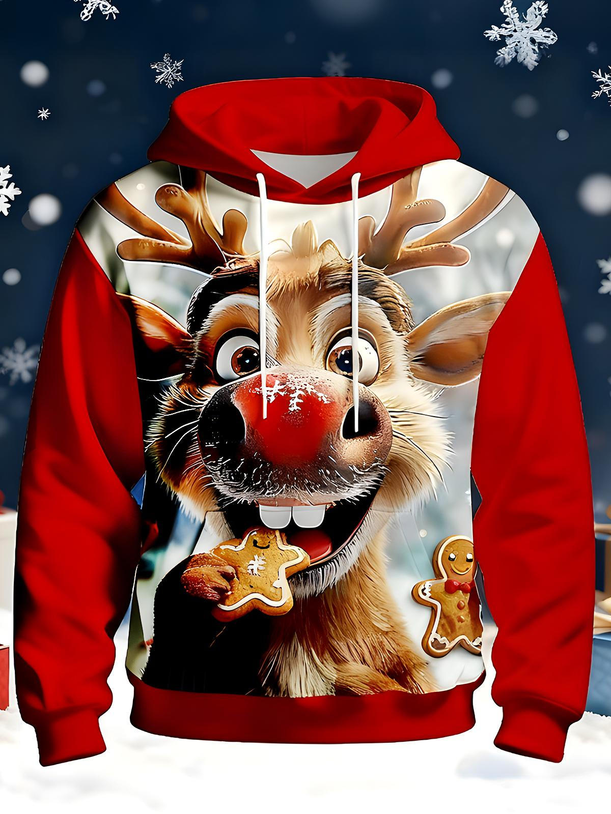 Funny Deer Men's Long Sleeve Pocket Hoodies
