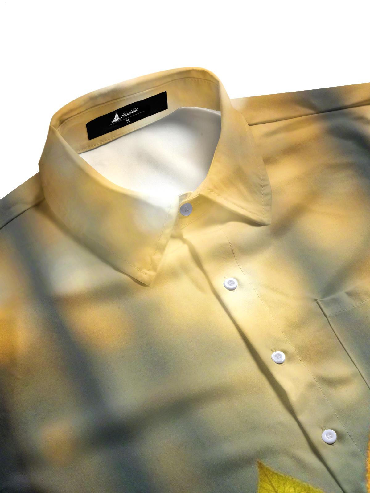Leaf Print Men's Pocket Short Sleeve Shirts
