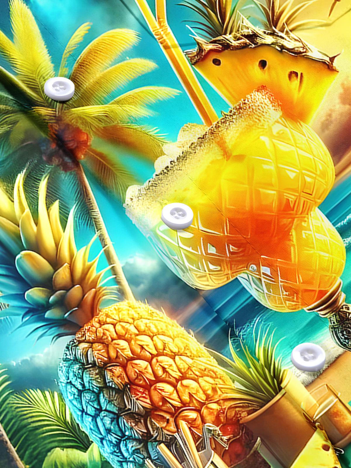 Hawaiian Cocktail Pineapple Men's Pocket Short Sleeve Shirts