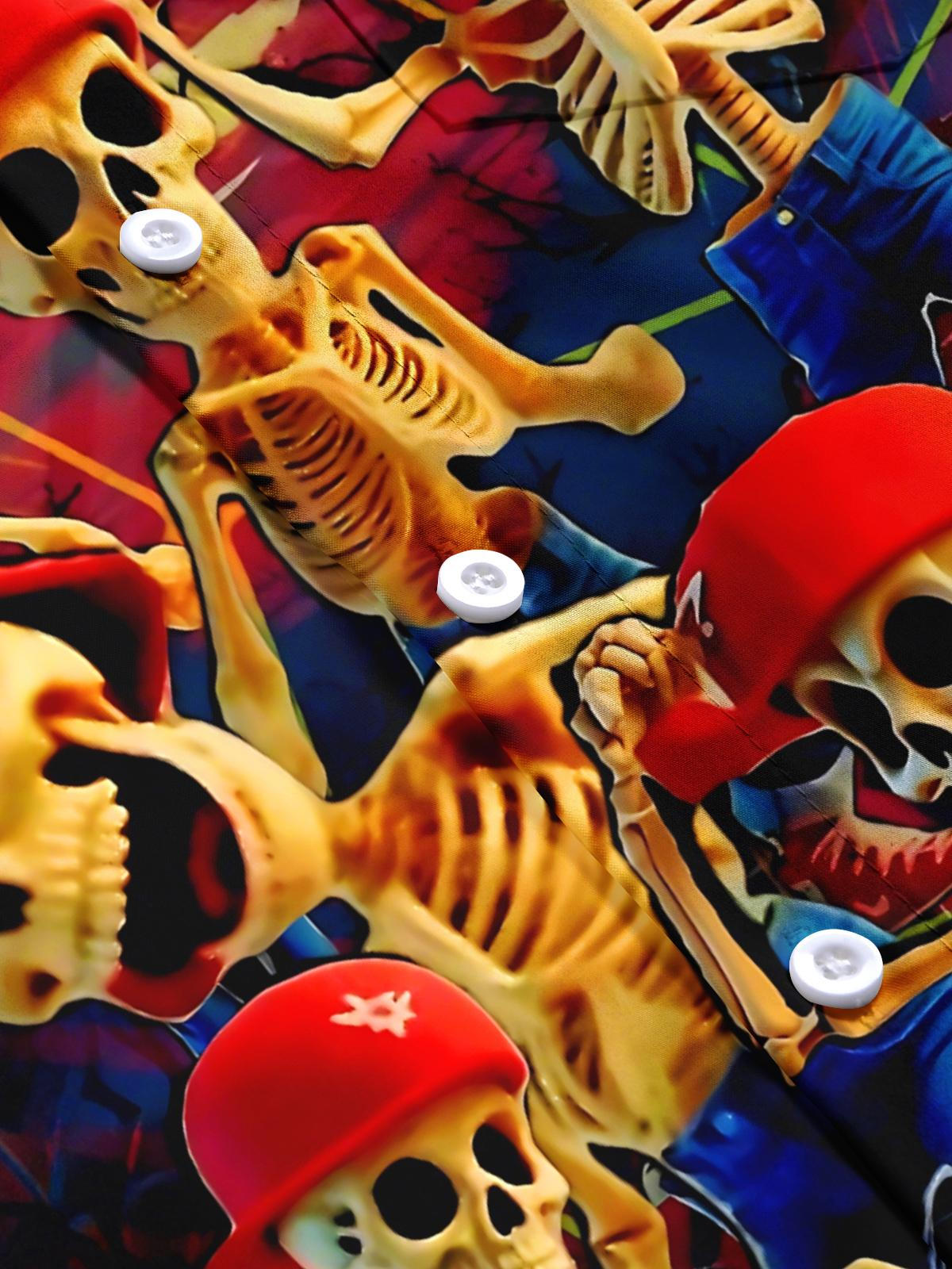 Skull Print Men's Pocket Short Sleeve Shirts