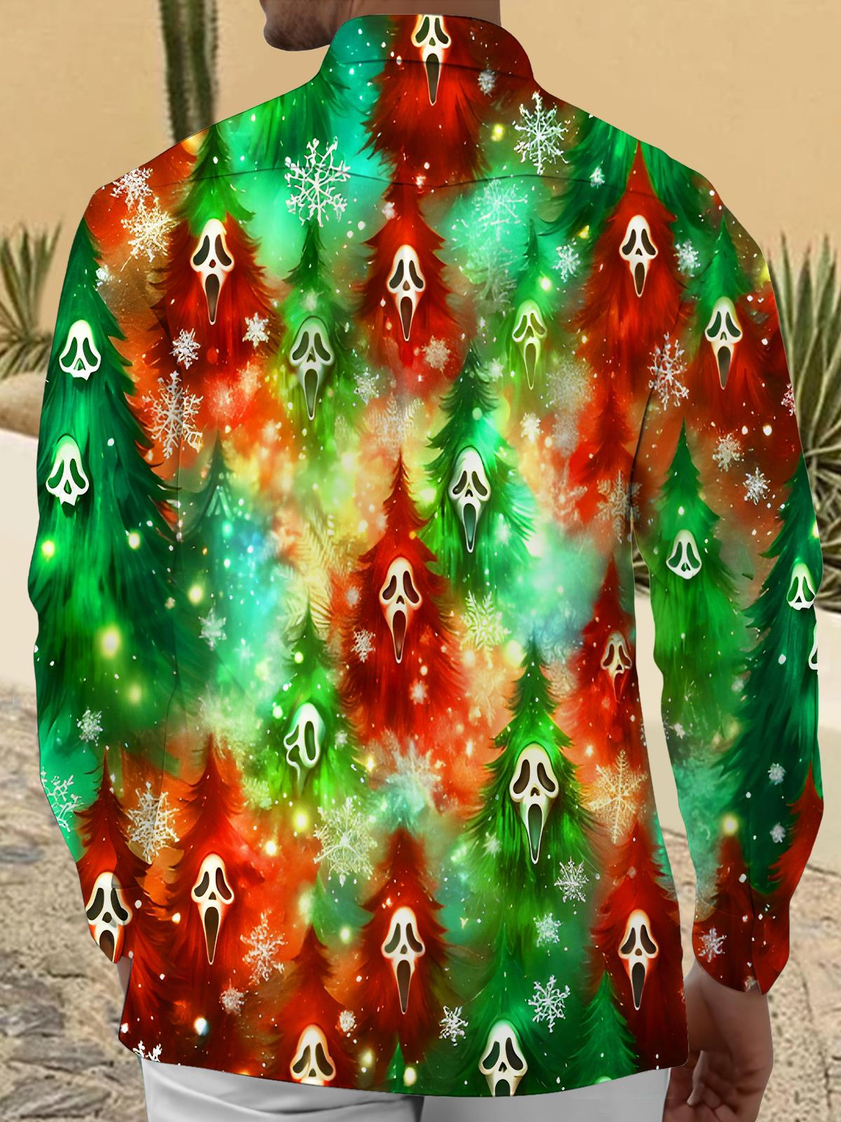 Funny Tie Dye Screaming Christmas Tree Snowflakes Xmas Men's Pocket Long Sleeve Shirts