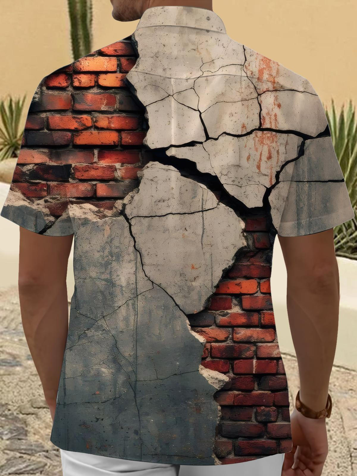 Wall Print Men's Pocket Short Sleeve Shirts