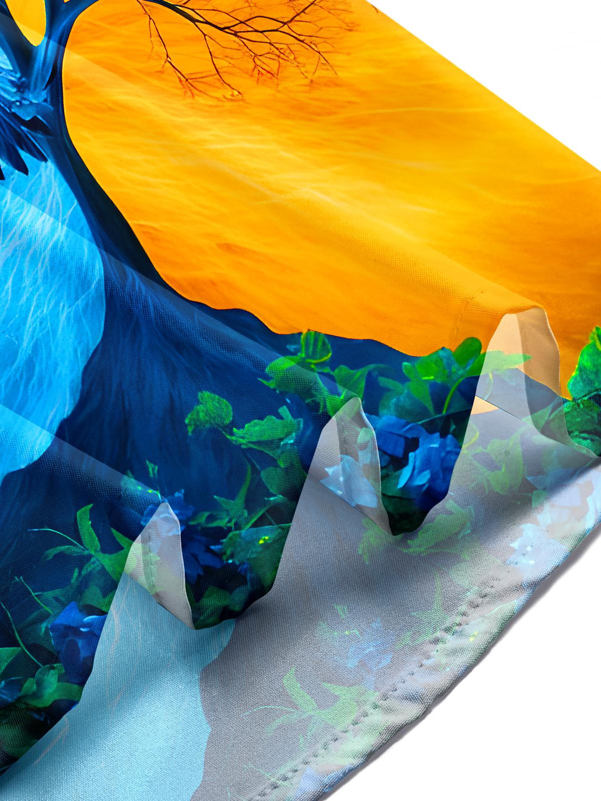 Art Blue Eagle Color-Blocked Tree Men's Pocket Long Sleeve Shirts