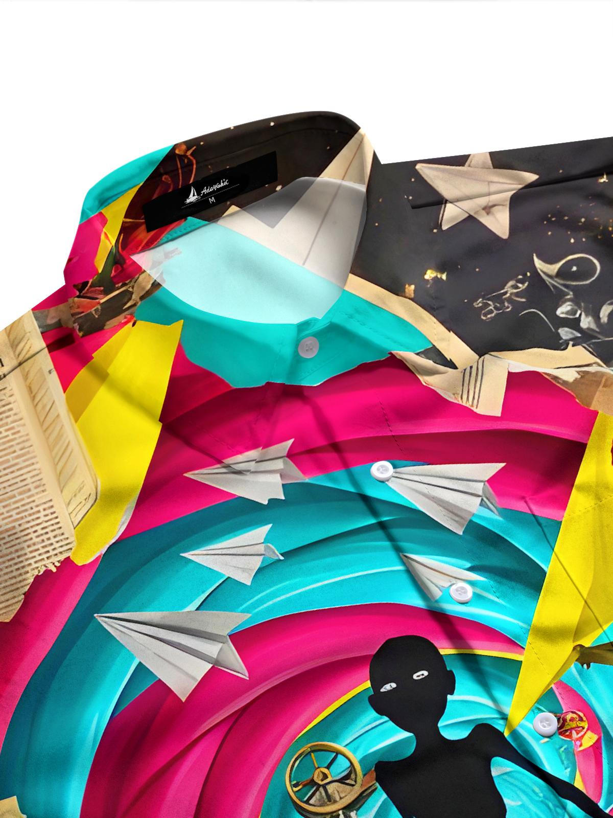 Fun Art Paper Airplane Swirl Men's Pocket Long Sleeve Shirts