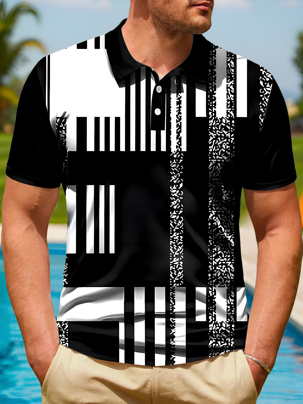 Geometry Men's Short Sleeve Button Polo Shirt