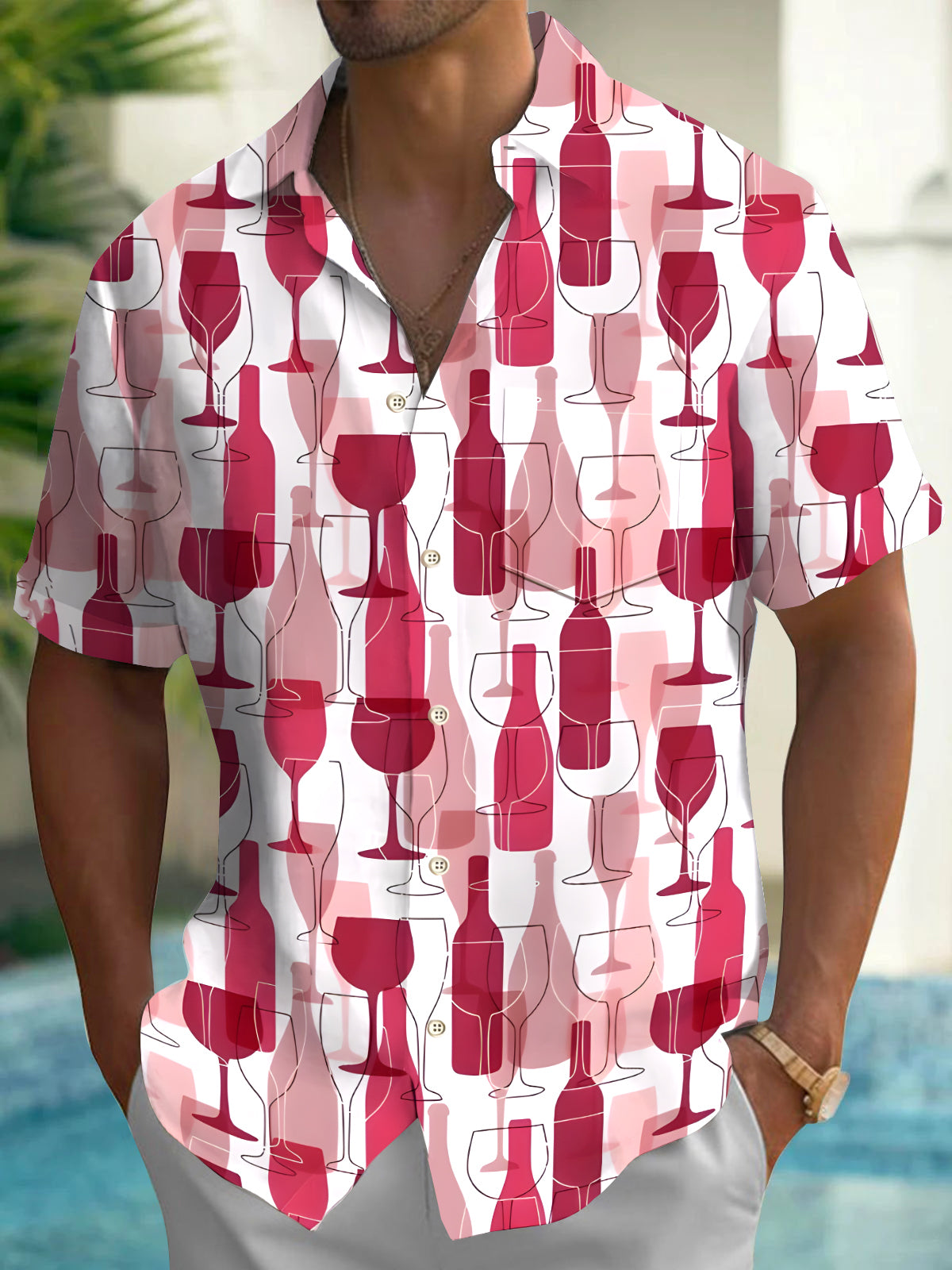 Wine Glass Men's Pocket Short Sleeve Shirts