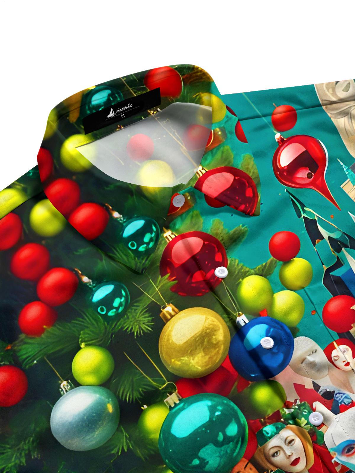 Fun Art Christmas Lights Faces Xmas Men's Pocket Short Sleeve Shirts